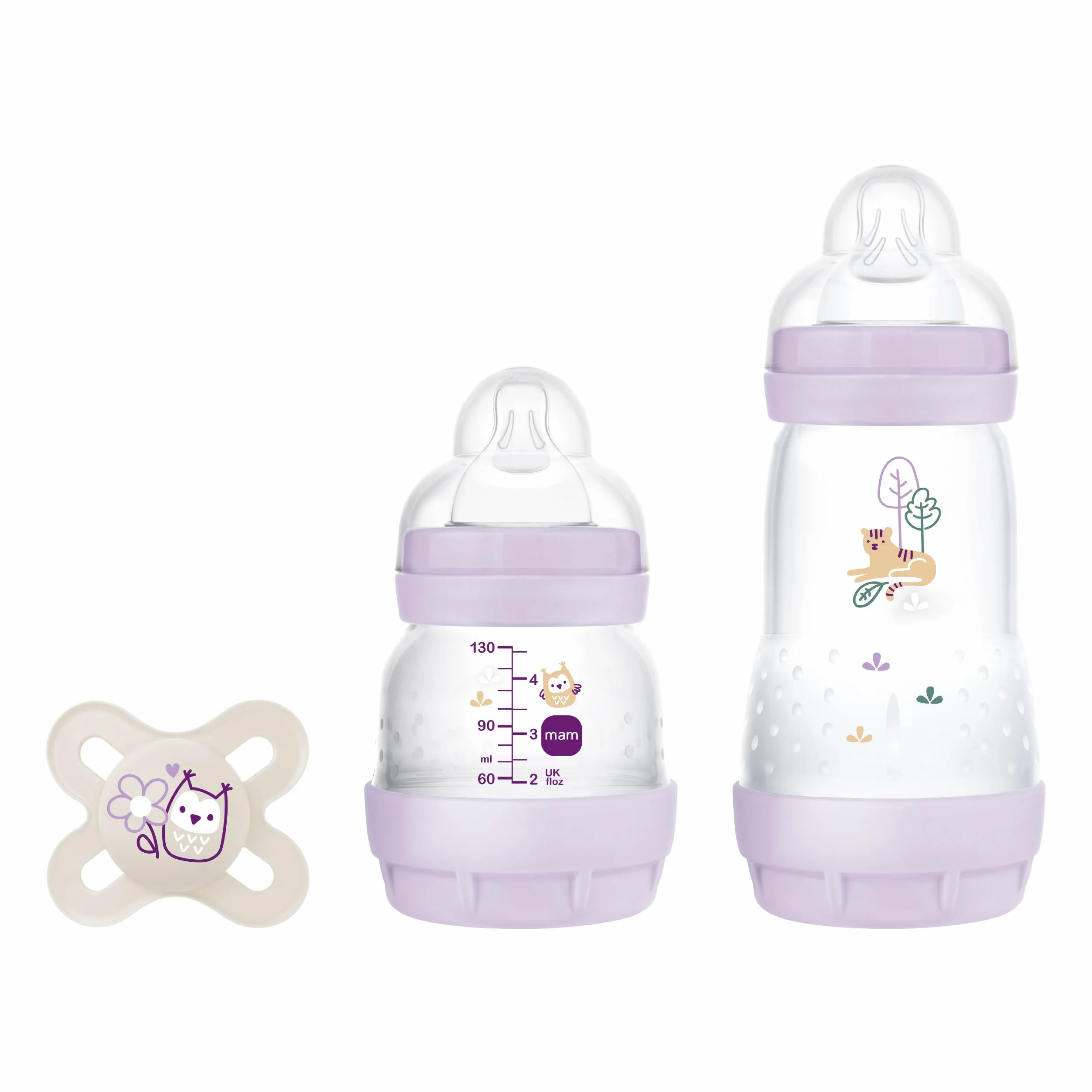 MAM Set de Recién Nacido, Set Regalo, Incluye: 1 Biberón Anticólico de 130ml, 1 Biberón Anticólico de 260ml, 1 Chupete Original Start, a partir de 0 meses, Rosa