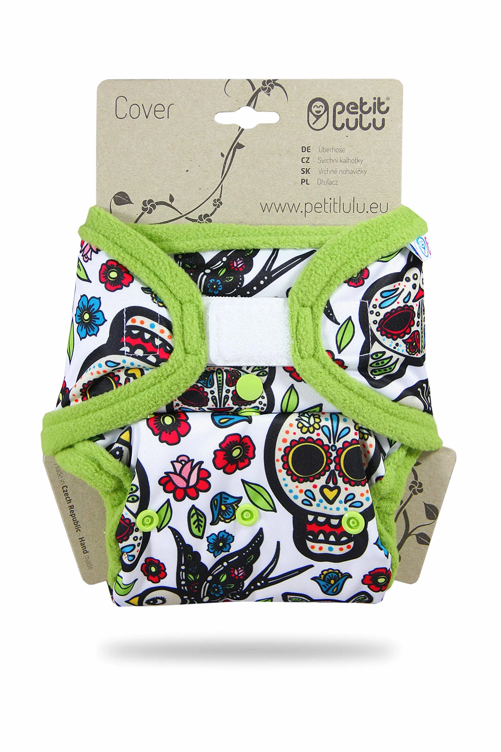 Cover Petit Lulu | Taglia unica | Hook & Loop | Pannolini lavabili | | Pannolino di stoffa | Prodotto in Europa (Mexican Skulls (on white))