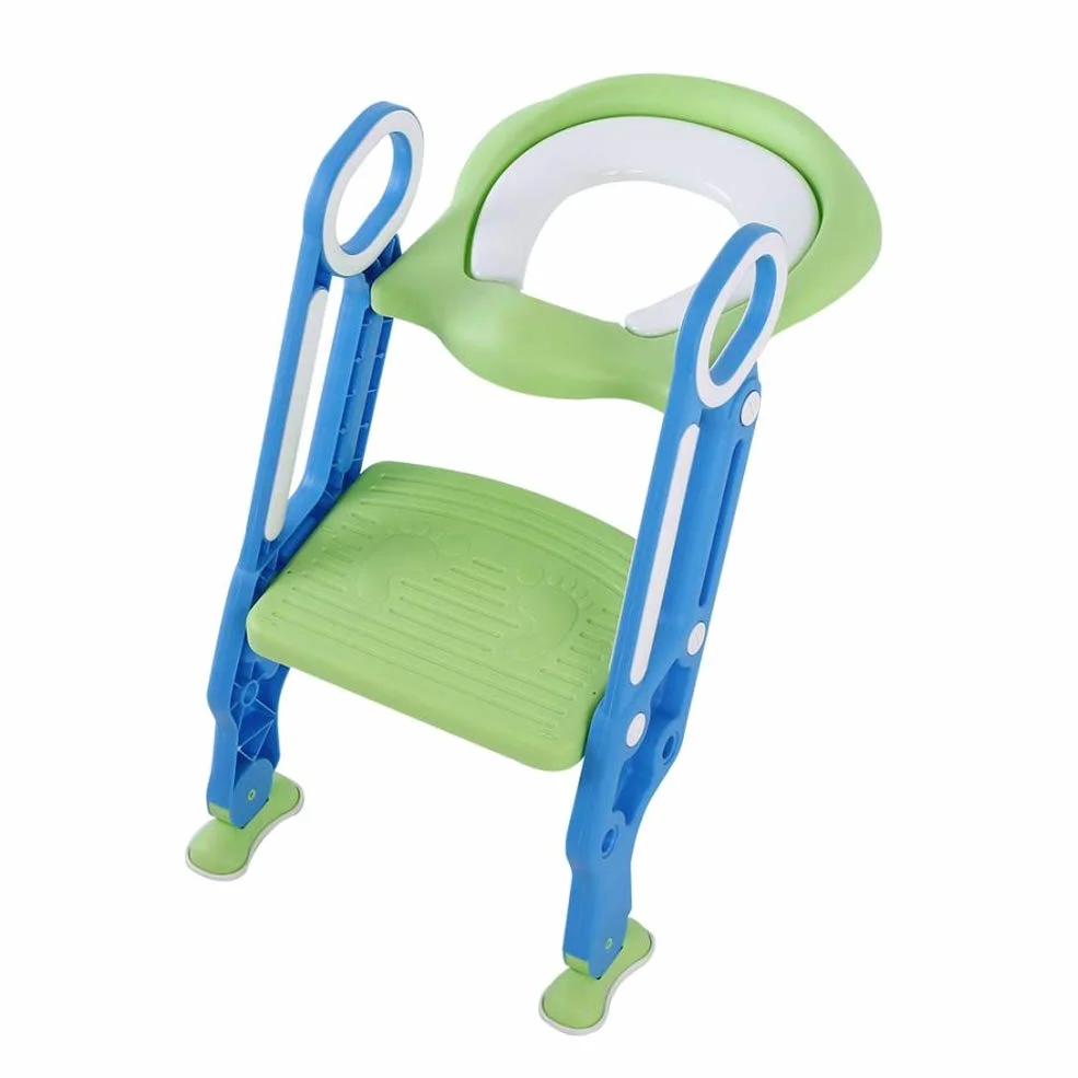 Sedile Portatile per Vasino per Bambini con Scaletta, con Gradino Regolabile in Altezza e Doppi Braccioli per la Sicurezza del WC (Turchese)