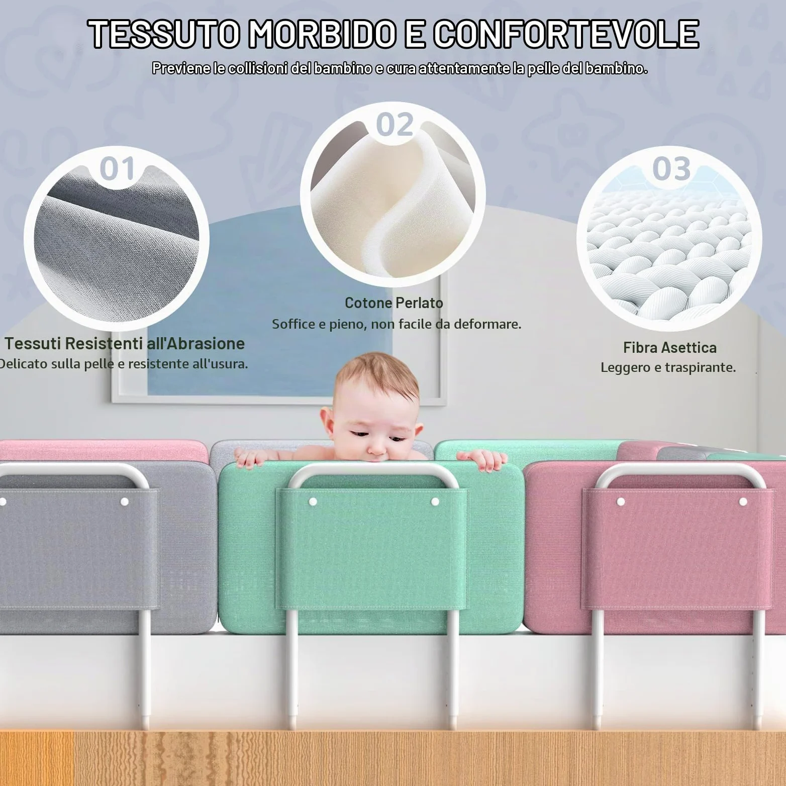 Sponde per letto bambini – Barriera letto sicurezza per bambini, protezione per letto matrimoniale e lettino, altezza regolabile 40-60 cm, rimovibile, portatile, grigio, 60cm