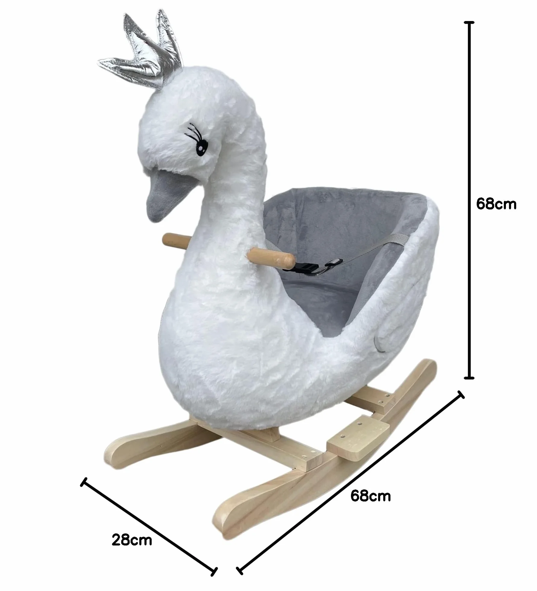 Sedia a dondolo in peluche a forma di cigno su dondoli in legno