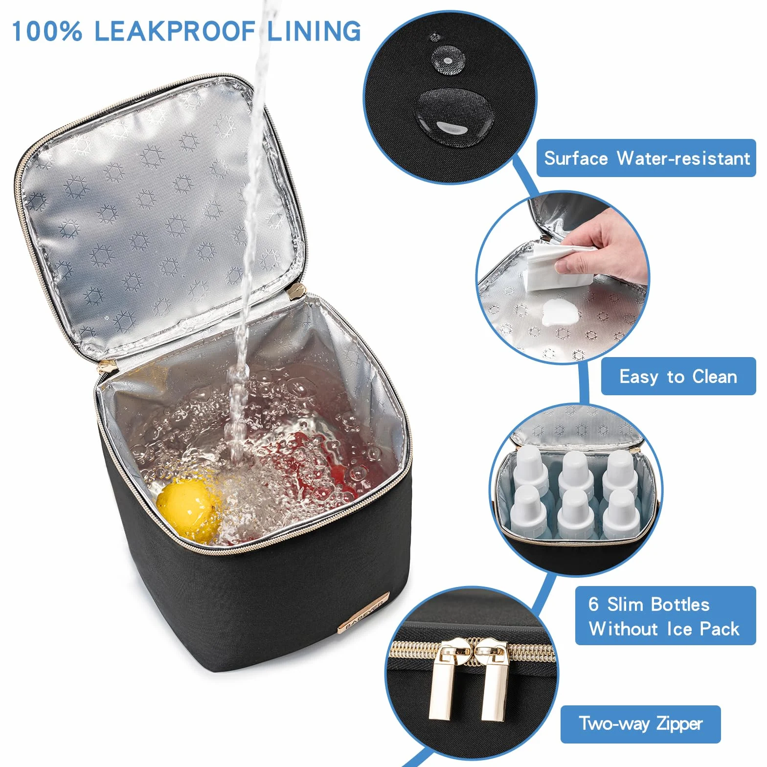 Borsa termica per latte materno, borsa termica per biberon con sacchetto di ghiaccio per 4 bottiglie fino a 120 ml – 270 ml, perfetta per l'asilo nido, i viaggi, madri che allattano, nero