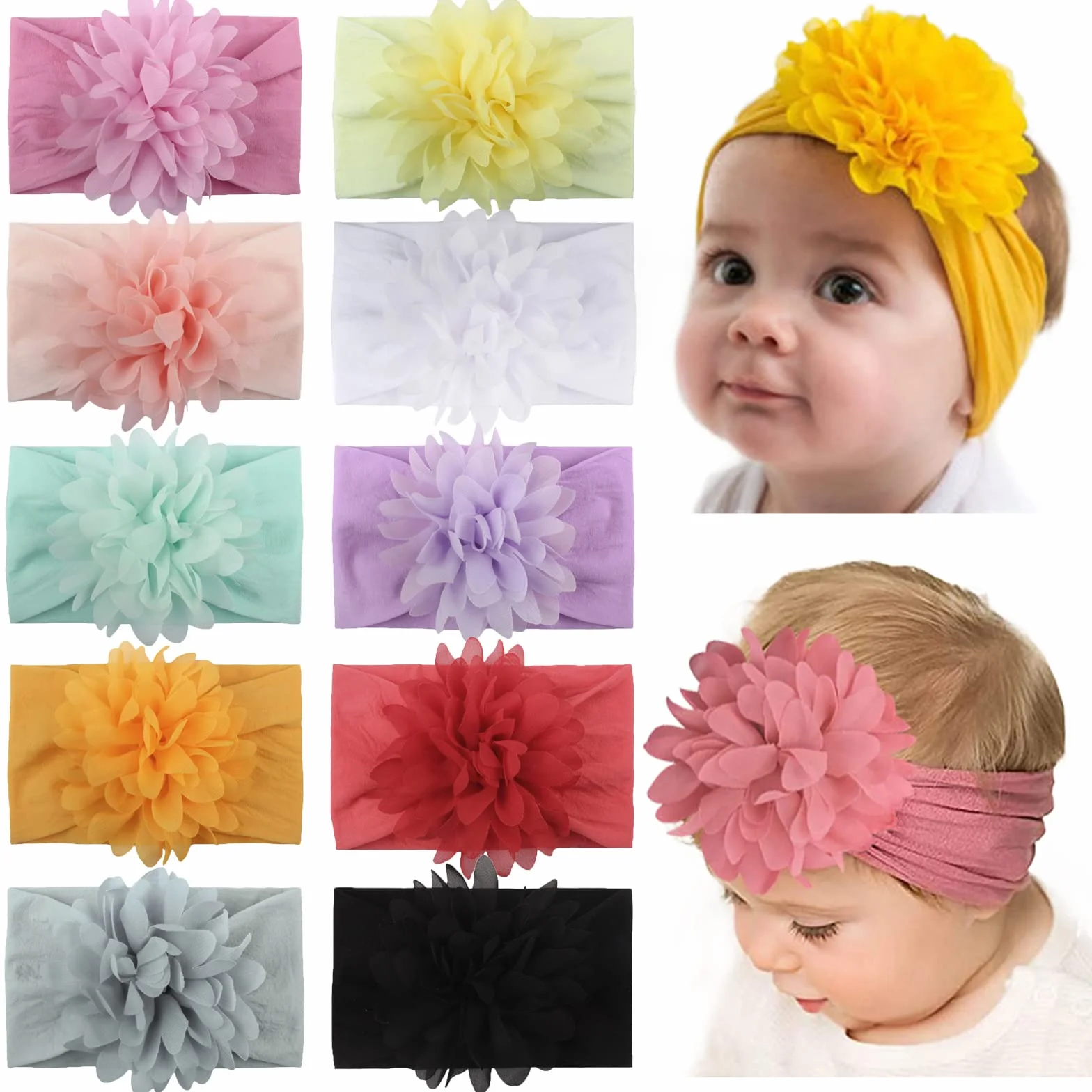 10pcs neonate fasce di nylon fasce per capelli fiore elastico turbante accessori per capelli per neonati bambini neonati