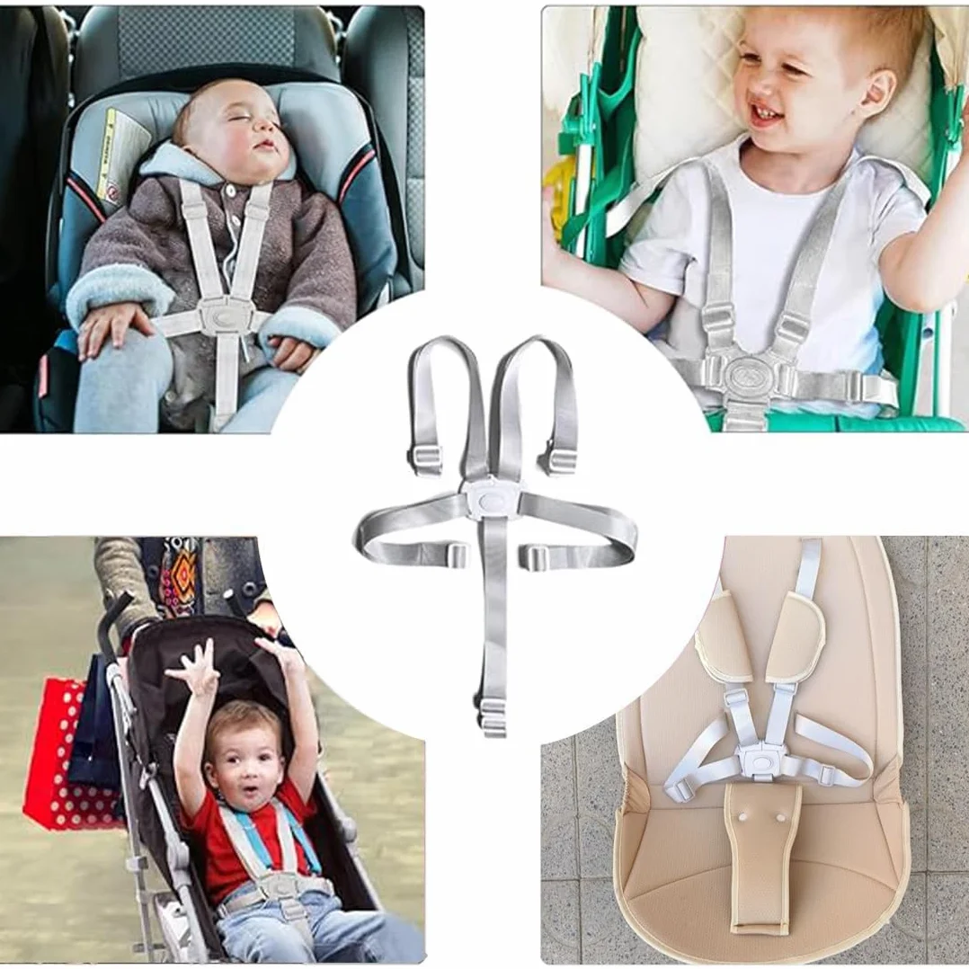 1 Pcs Cinture Universali per Seggiolone Cinghie per Seggiolone a 5 Punti, Regolabile Cintura di Sicurezza per Bambini per Seggiolino Cinghie Passeggini,cinghie seggiolone,Con tampone (Grigio)