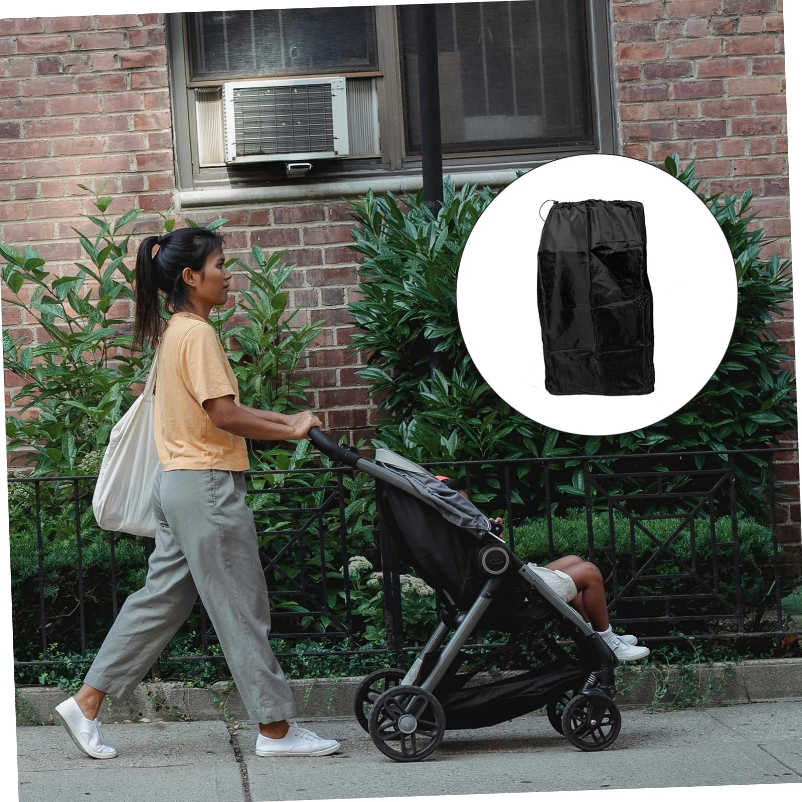 Borsa da Viaggio Chiusura a Coulisse Bloccabile in Nylon Nero per Passeggino e Cuciture Rinforzate Doppia Tracolla per Viaggi in Aereo e Lunghe Trasferte