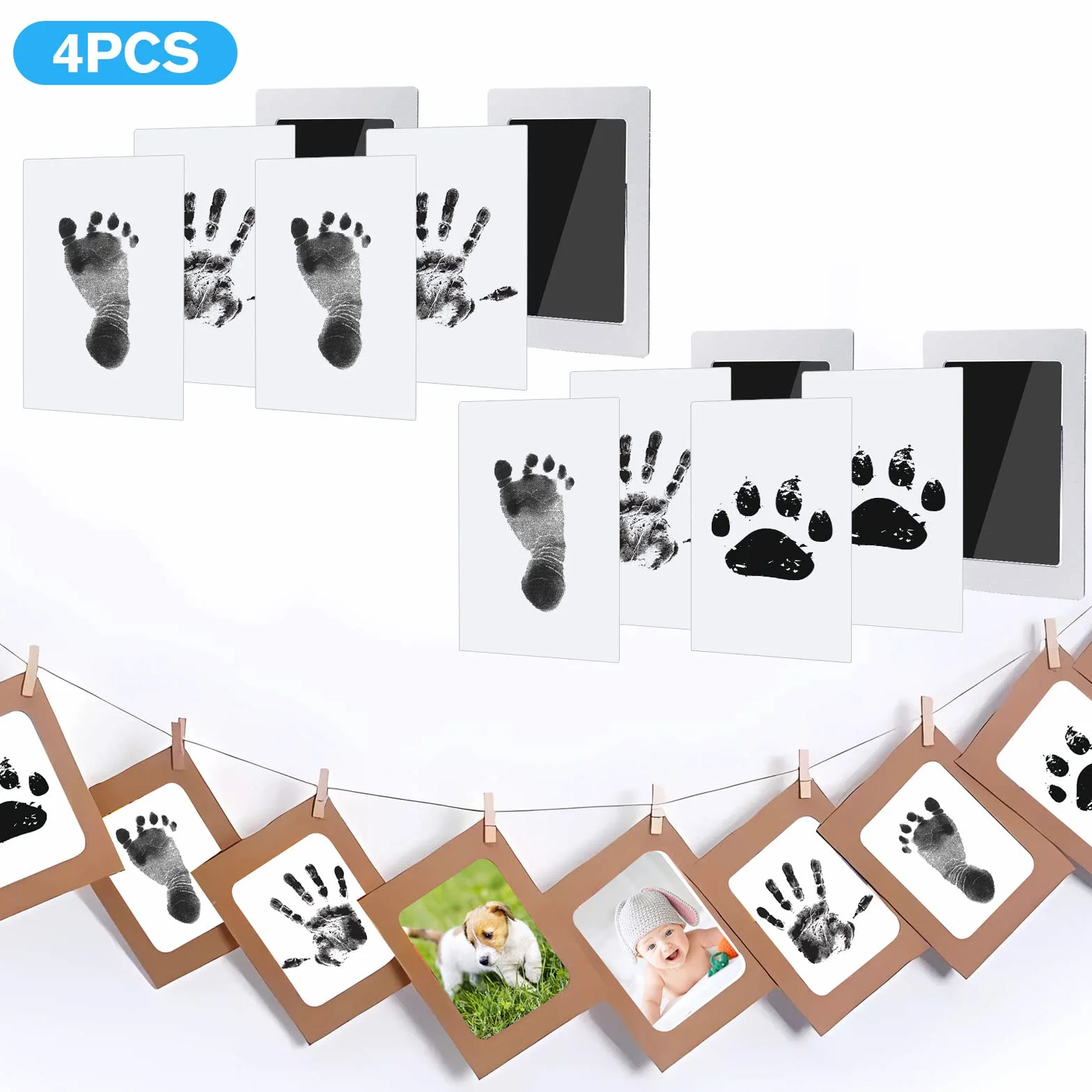 4pcs Set Impronte Bimbi,Impronta Bambino,Impronta Mani e Piedi Neonati,Non Tossici Sicuri, Kit Impronte Neonato,Cornice Impronte Neonato,Impronte di Mani e Piedi cuscinetto del timbro senza tocco