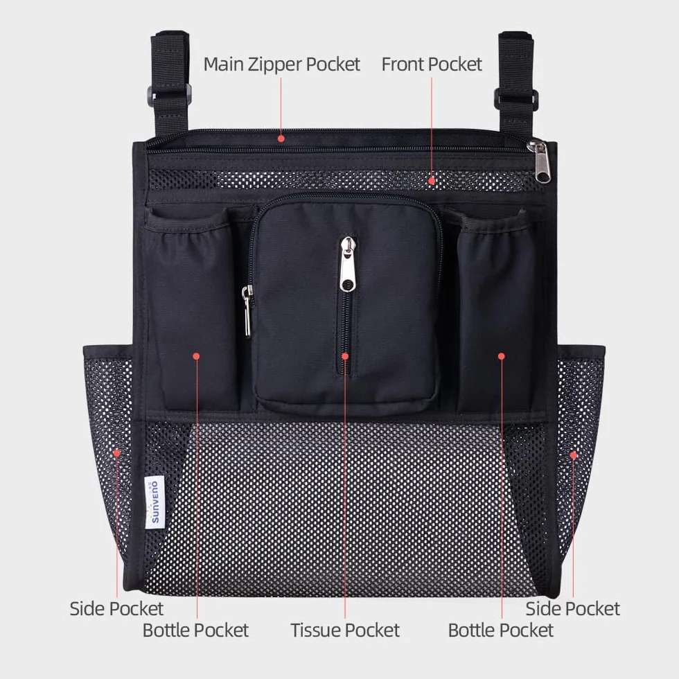 SUNVENO Organizer universale 2 in 1 per passeggino, portabicchieri isolati, tasca per telefono/polso con cerniera, tracolla laterale in rete, cinghie antiscivolo regolabili, si adatta alla maggior