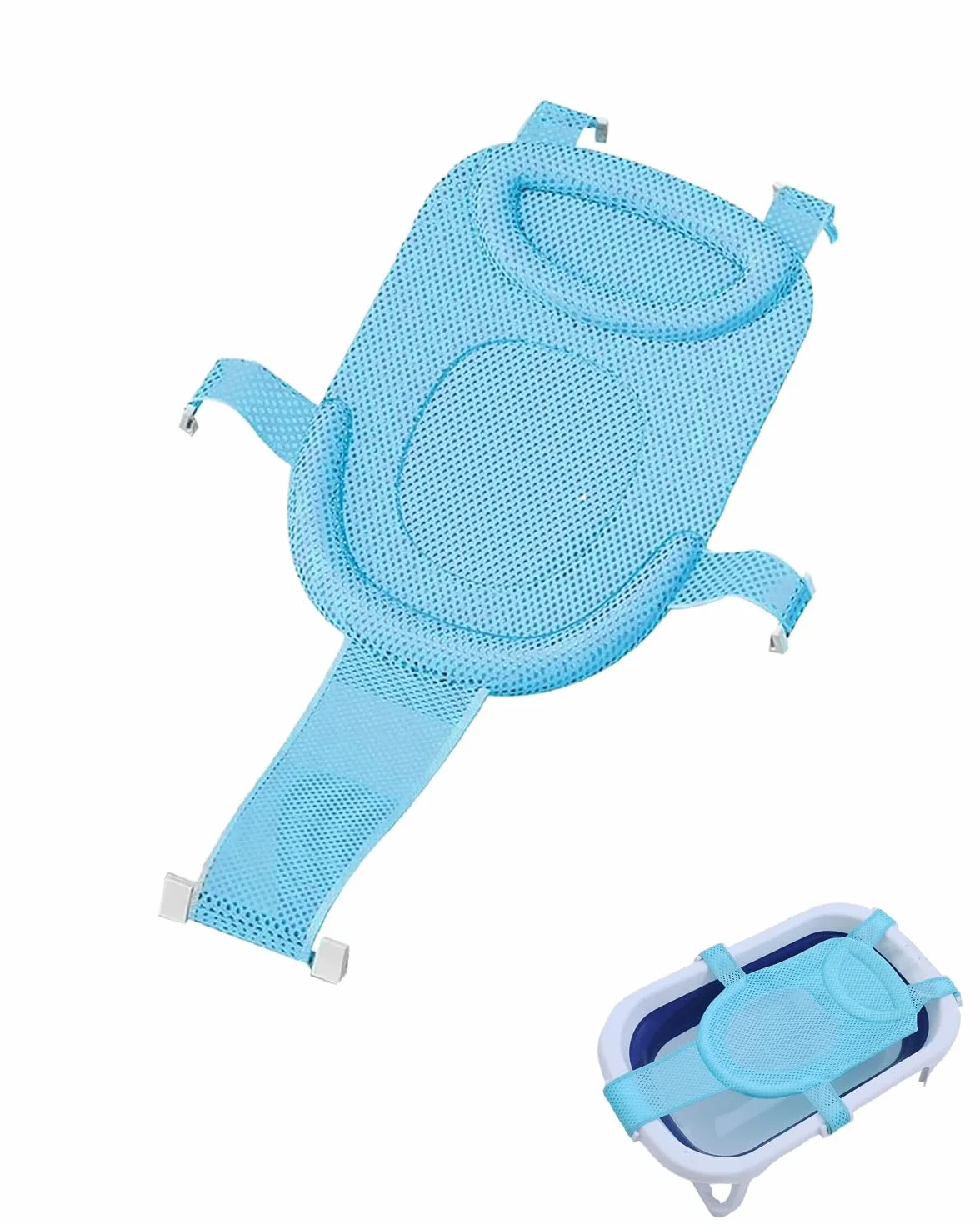 1 pezzo Tappetino da Bagno Per Neonati, Con Rete Regolabile, Antiscivolo, Con Cintura di Sicurezza, Per Neonati(Blu)