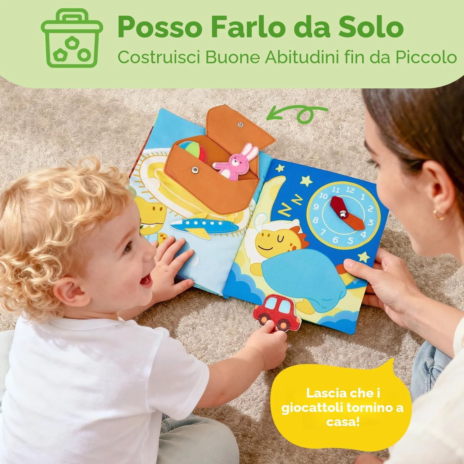 hahaland Libro Montessori 1-3 anni, Giochi Bambini 1 anno Libri Morbidi con Dinosauro di Peluche, Busy Book Educativo Regalo Montessori per Bambino 1 2 3 anni