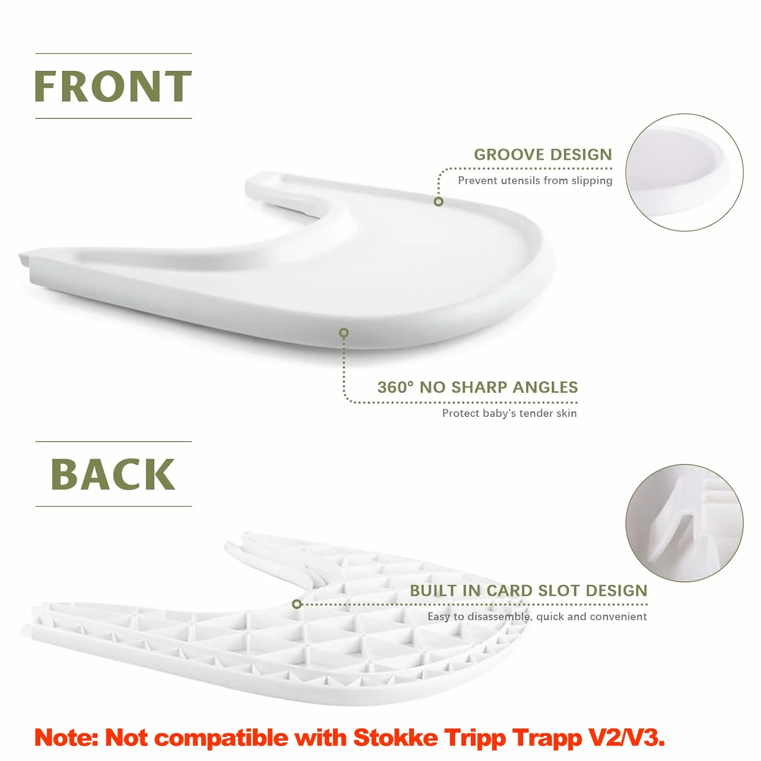 Vassoio compatibile con sedia Stokke Tripp Trapp, Design ergonomico curvo, 100% senza BPA, Comodo da usare e pulire, Adatto per bambini dai 6 ai 36 mesi - Bianco