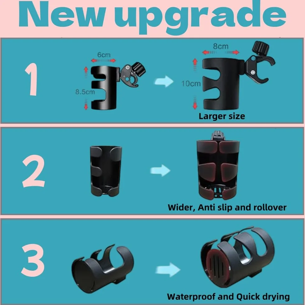 Portabicchieri per Passeggino,2 pezzi Stroller Cup Holder,Porta Borraccia Bici,Porta Biberon Sedia a Rotelle,Porta Caffè porta Tazze,per Bicicletta,Trolley,Mountain Bike