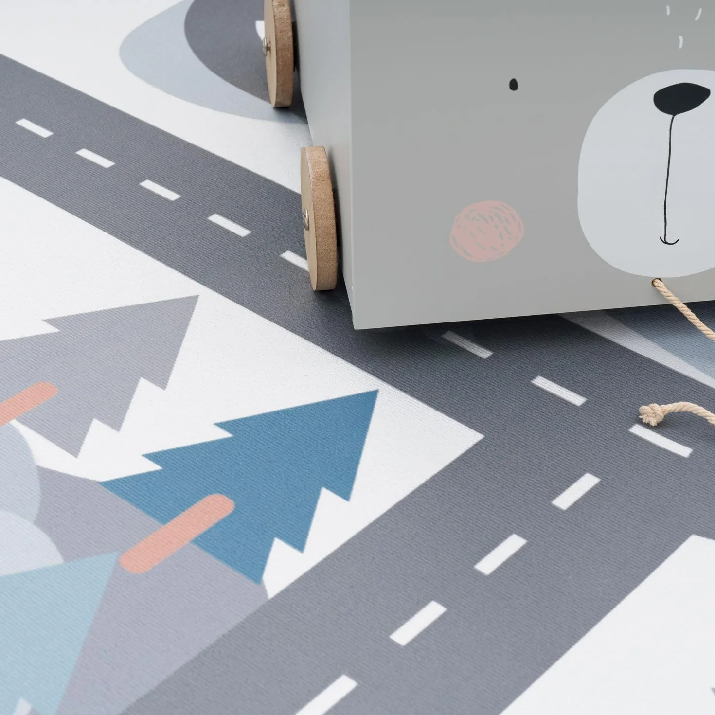 TT Home Tappeto Stanza Bambini Auto Bambini Strada Antiscivolo Moderno, Colore: Crema, Dimensione:80x150 cm