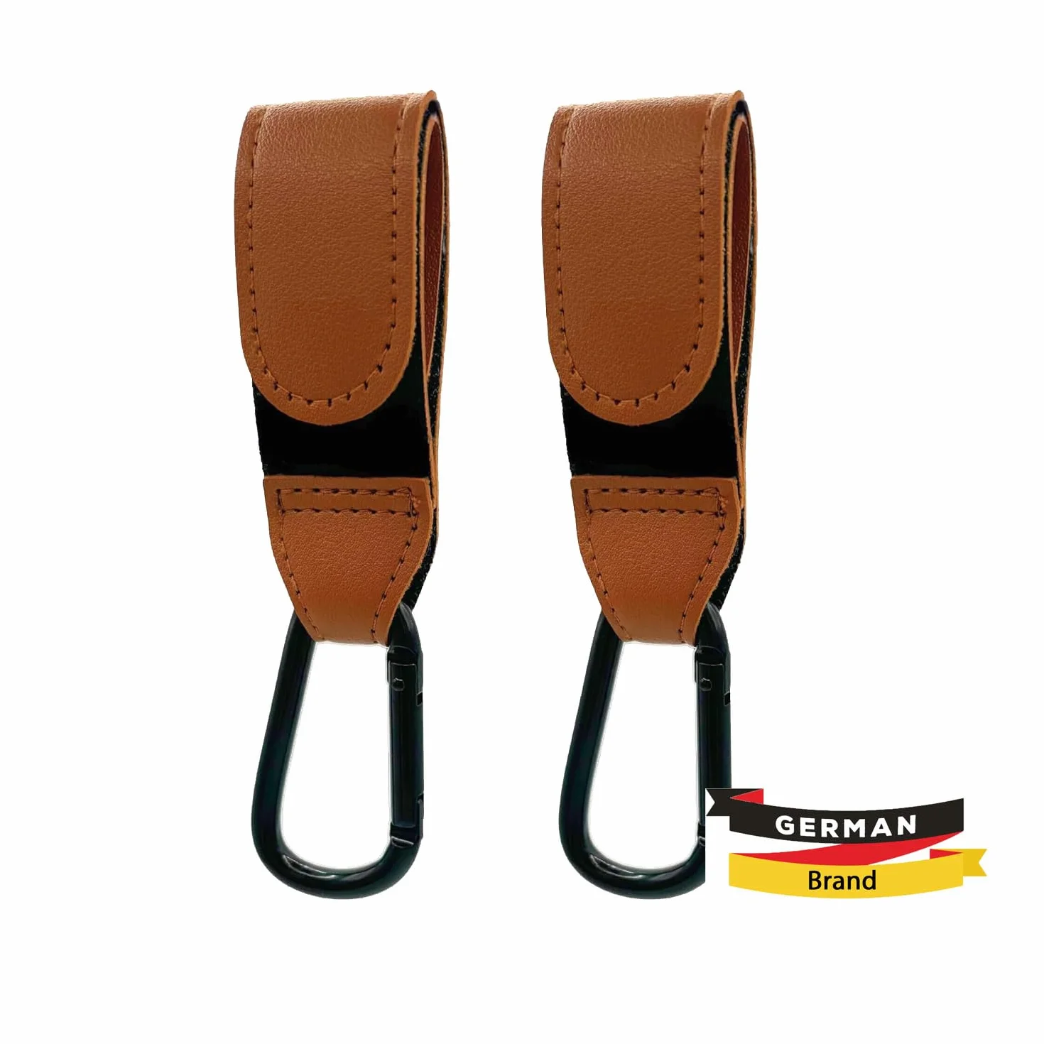 Shabany Gancio universale per passeggino, 2 pezzi, misura universale, gancio per passeggino, gancio da tasca, regolabile, robusto, con chiusura in , colore: marrone