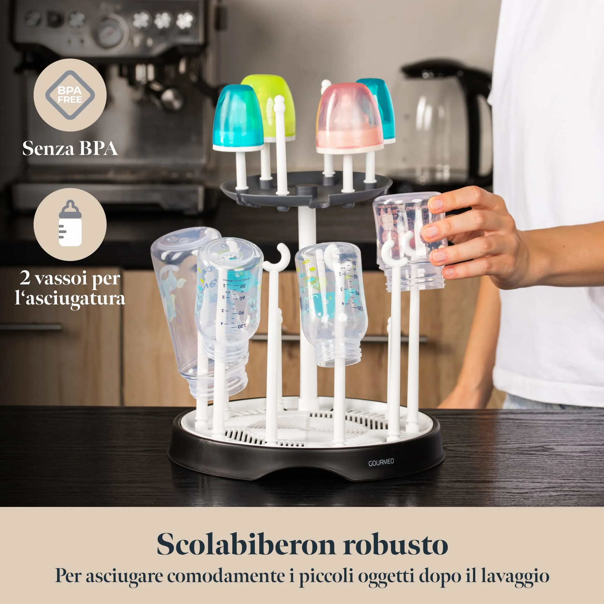 Cestello Scola e Asciuga Biberon Doppio - Porta Biberon per 16 Bottiglie e Accessori - Scolabiberon da Cucina per il Lavaggio e L'asciugatura degli Accessori per Neonato
