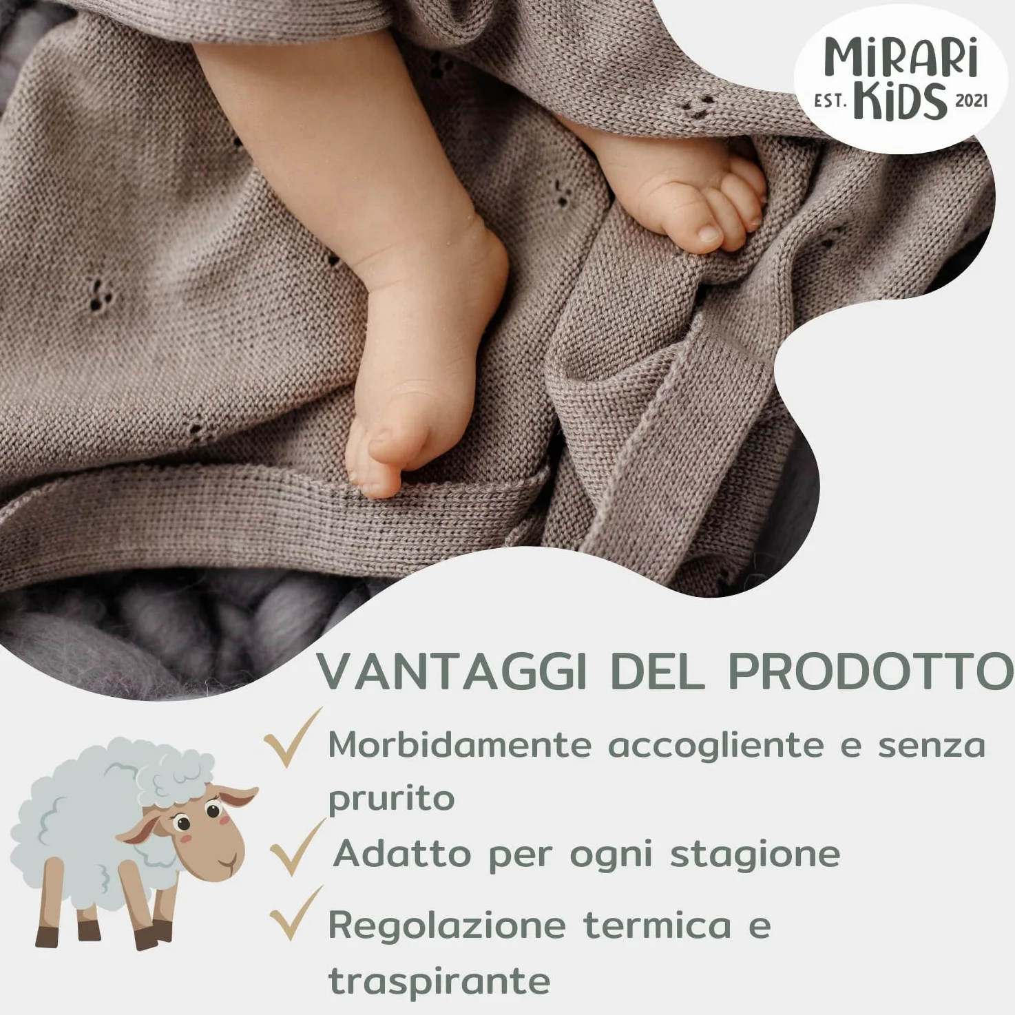 Coperta Lana Merino 100% - 75x100 cm - Copertina Neonato Invernale