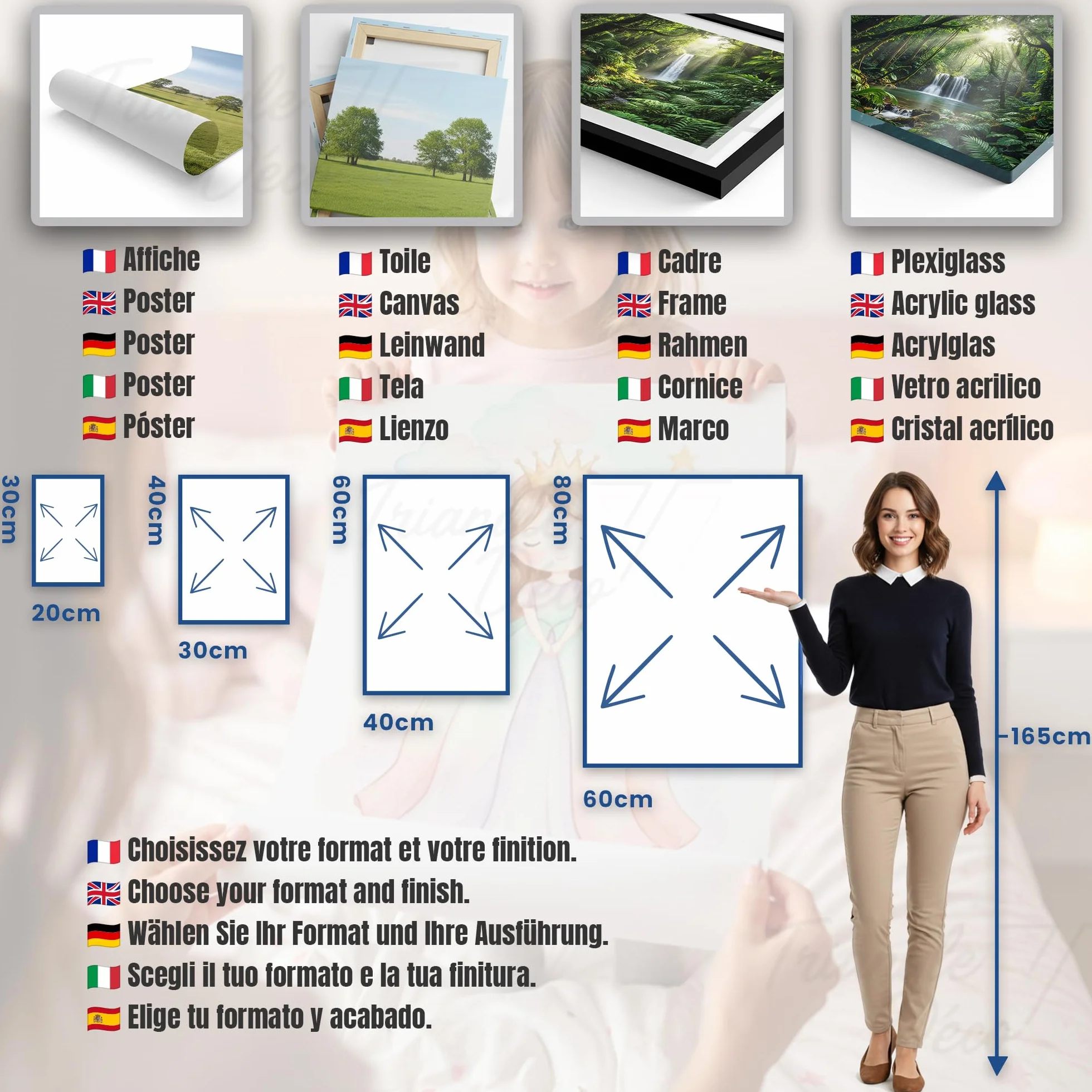 Triangle Déco Poster personalizzato nome Principessa dai capelli marroni con o senza Cornice pastello acquerello fata ragazza Poster Tela o Plexiglass regalo nascita compleanno Natale camera bambini