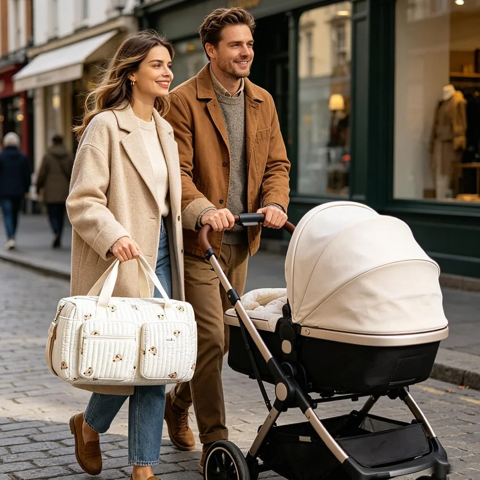 Borsa fasciatoio versatile, 48 × 22 × 26 cm, leggera e imbottita, in cotone, borsa da viaggio, borsa per neonati e borsa premaman per gravidanza, cura del bambino, weekend