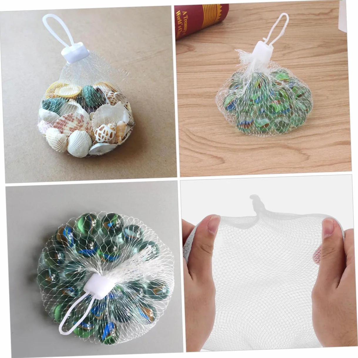 Abaodam Sacchetti in Rete per Biglie e Giocattoli, Borsa a Rete con Coulisse in Fibra di Vetro, Portatile con Maniglia, Accessorio per Organizzazione Cucina e Viaggio, Confezione da 100