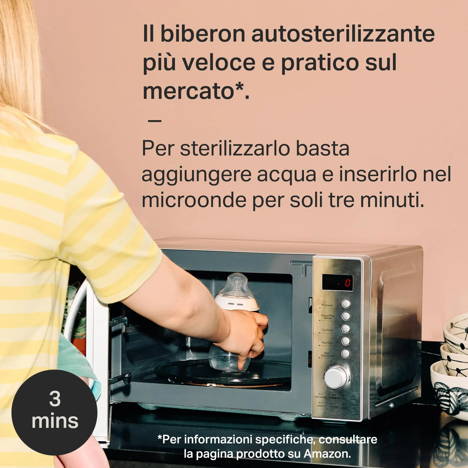Tommee Tippee Biberon in vetro, set starter Natural Start, anti-coliche 150/250 ml, tettarelle a flusso medio per attaccamento naturale, autosterilizzante