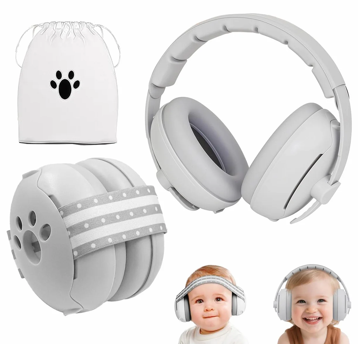 Paraorecchie 2 in 1 per neonati e bambini fino a 4 anni, cuffie regolabili con riduzione del rumore, comode cuffie per bambini a fuochi d'artificio, concerto, cinema