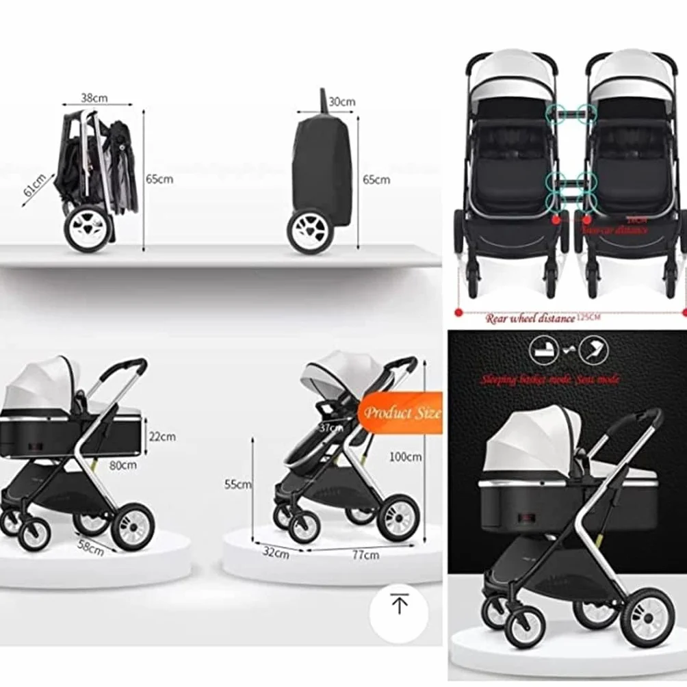 Rieort Passeggino Doppio Leggero Carrozzina in Alluminio Passeggino con tettuccio Regolabile Passeggino gemellare Pieghevole per paesaggi Alti