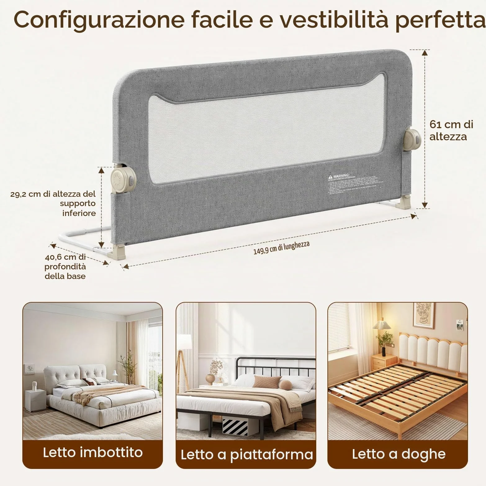 Spondina letto Bambini 150cm, anti-caduta pieghevole Sponde letto Bambini | Sbarra di sicurezza adatta a materassi 10-30cm, mesh traspirante e lavabile, montaggio senza attrezzi