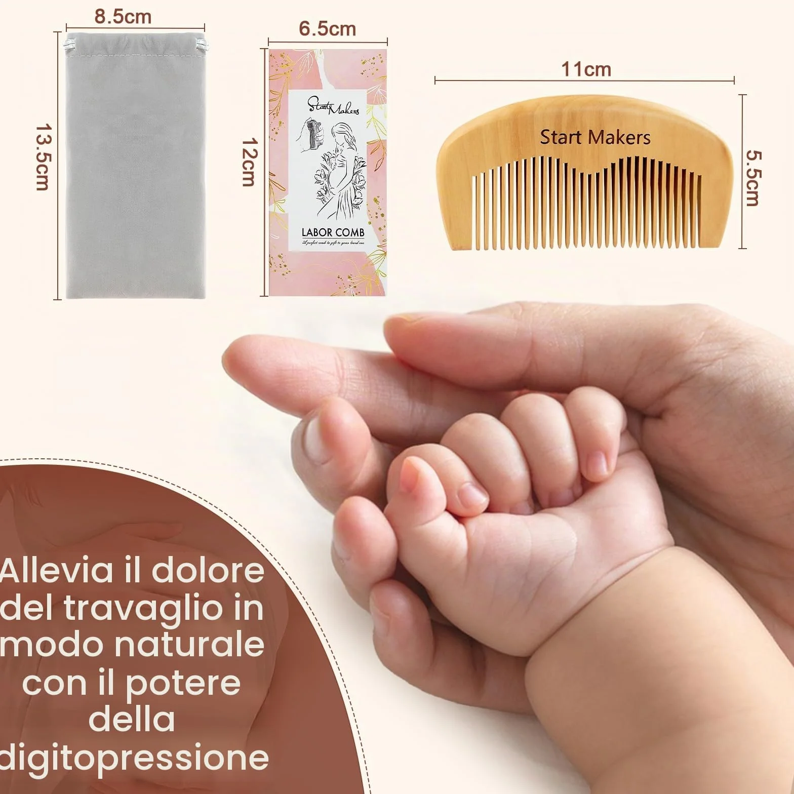Start Makers Pettine da Parto & Pettine in Legno, Doppia Funzione per Travaglio e Capelli, Regalo Originale per Donna Incinta, Ideale per Ospedale e Dopo Parto