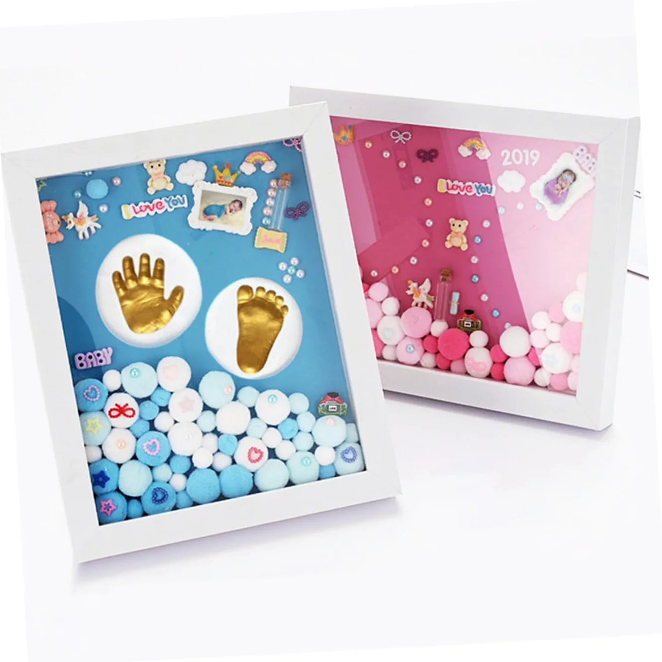 VICASKY Kit per Impronte di Mani e Piedini Bambino Bambina Cornice in Acrilico Oro per Regalo Primo Compleanno o Cerimonia e Decorazione Murale