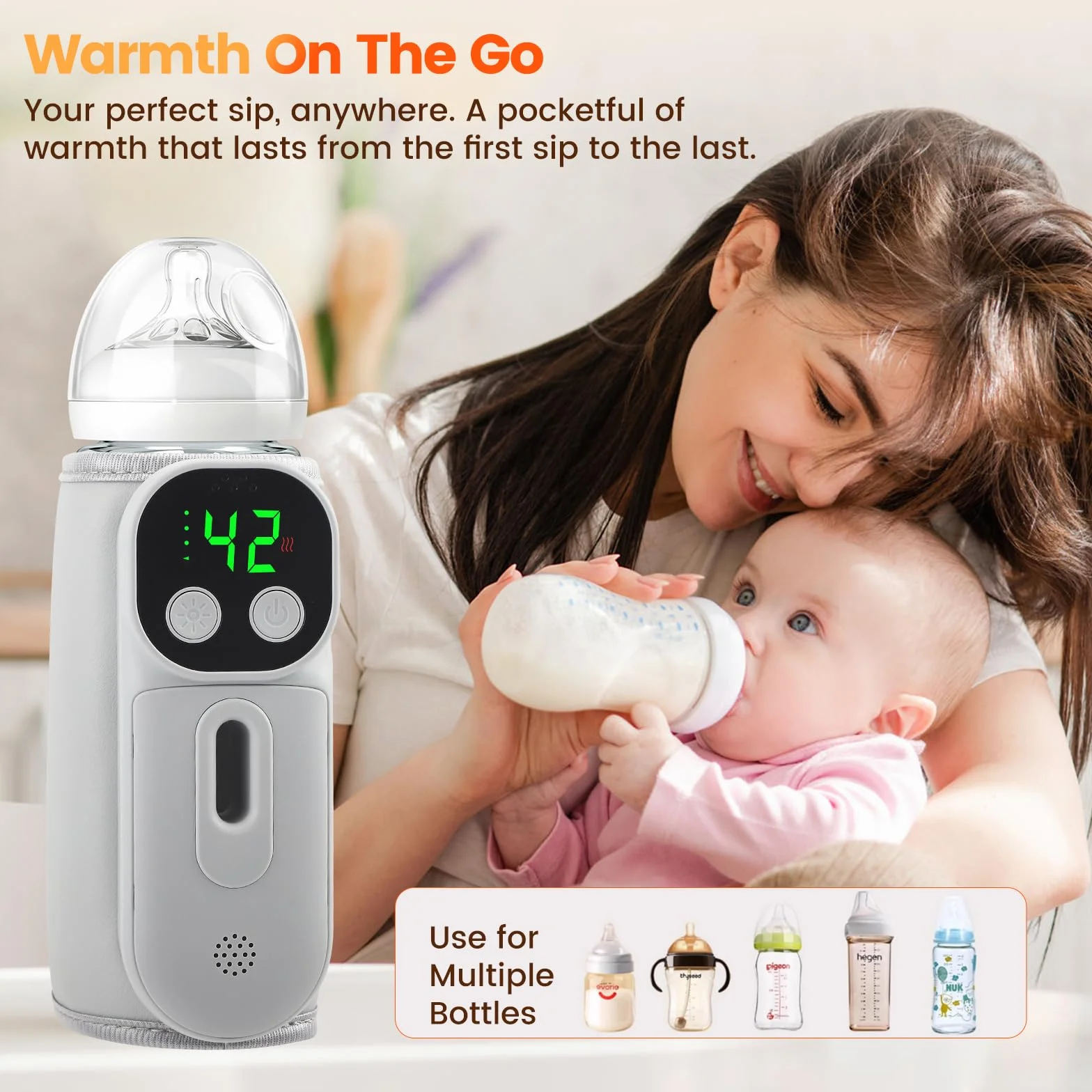 Scaldabiberon, scaldabiberon portatile da viaggio con display a LED, riscaldamento rapido e 48 ore di calore, 7 temperature regolabili, scaldabiberon mobile per viaggi e a casa