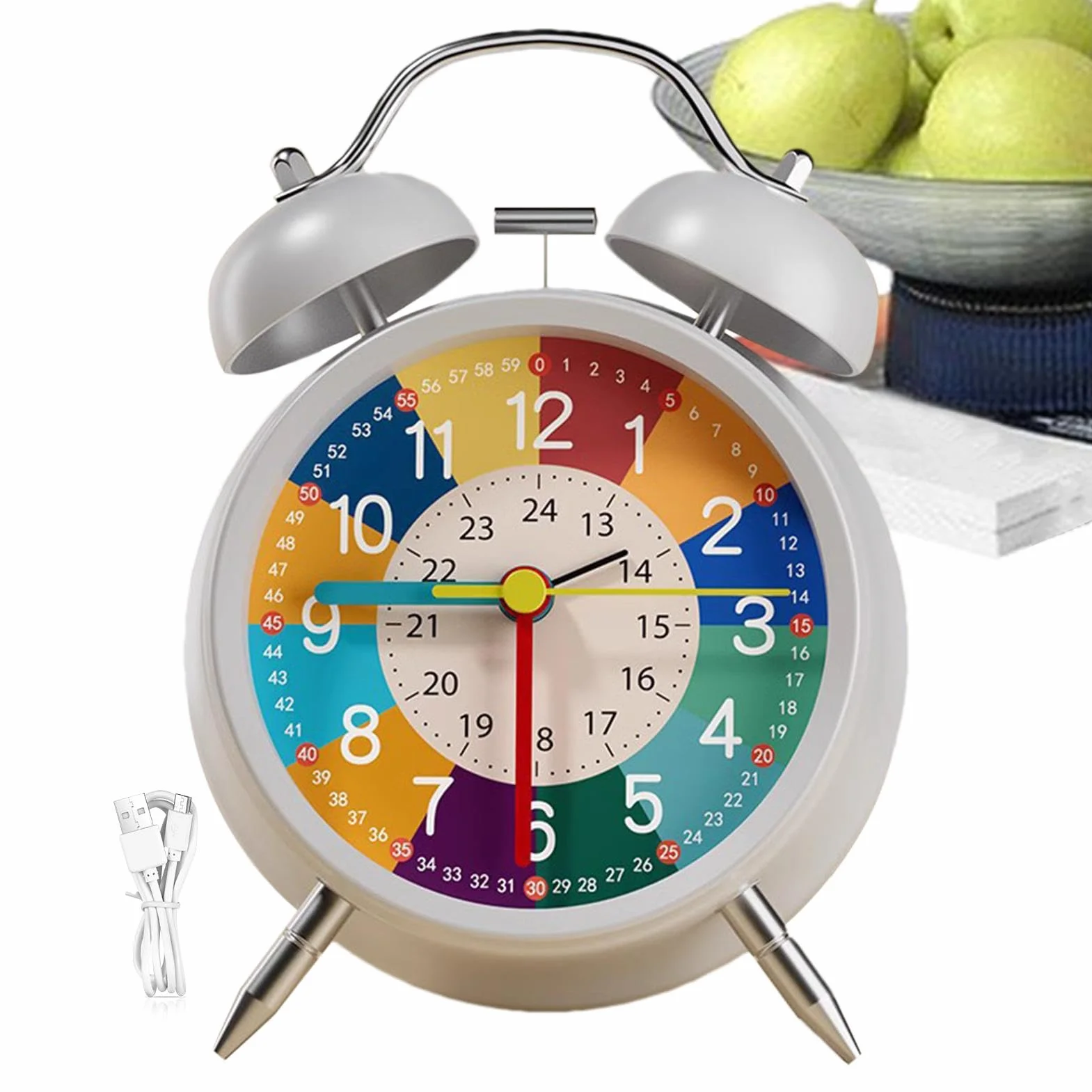 Analog Alarm Clock for Kids, Silent Non-Ticking Kids Clock, Kids Learning Clock with Night Light, Clock Toy for Early Education, Toddler Color Sorting Clock, Non-Ticking Alarm Clock for Children