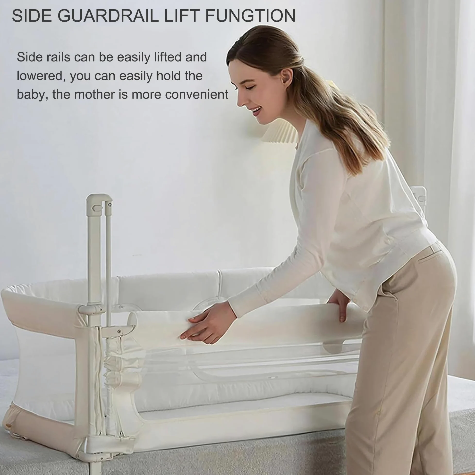 Culla 3 in 1 accanto al letto per bambini, culle per bambini sul comodino, lettino per il bambino nel letto, per il lettino per il bambino nel letto, lettino per il bambino con i genitori(Creamy-white