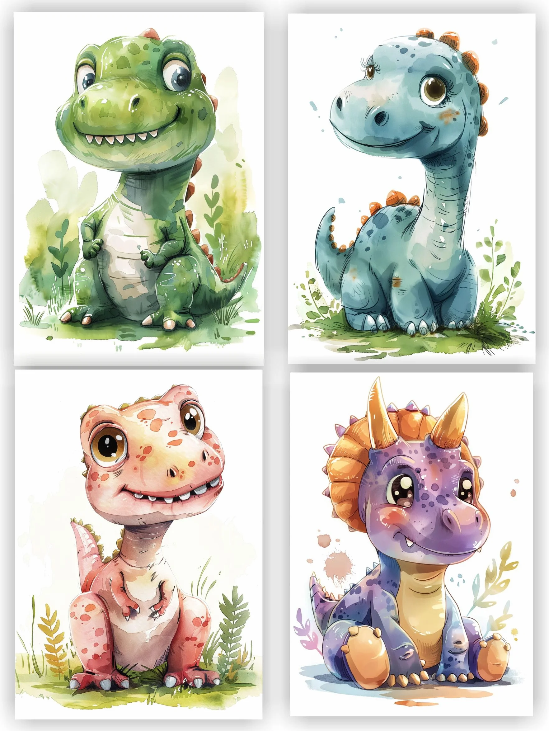 GHIBLI Set 4 poster decorativi per la cameretta dei bambini, quadri per bambino o bambina, quadretti decorazioni per camera bambini, formato A4, immagini dinosauri. Cornici non incluse (Set 1)