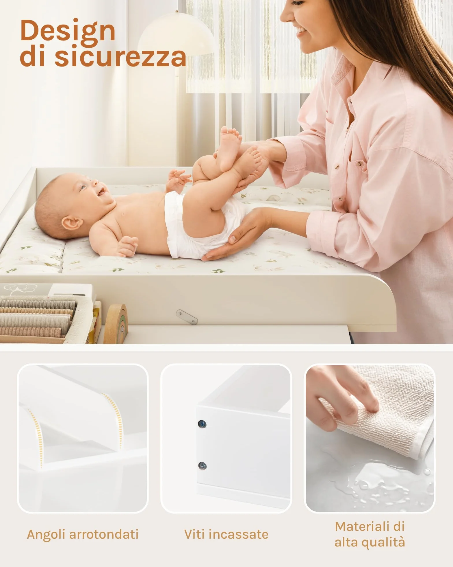 WOLTU Fasciatoio per Cassettiera Universale, Piano Fasciatoio con Divisorio Rimovibile, Fissaggio Sicuro con Pezzi Metallici, in MDF, Bianco