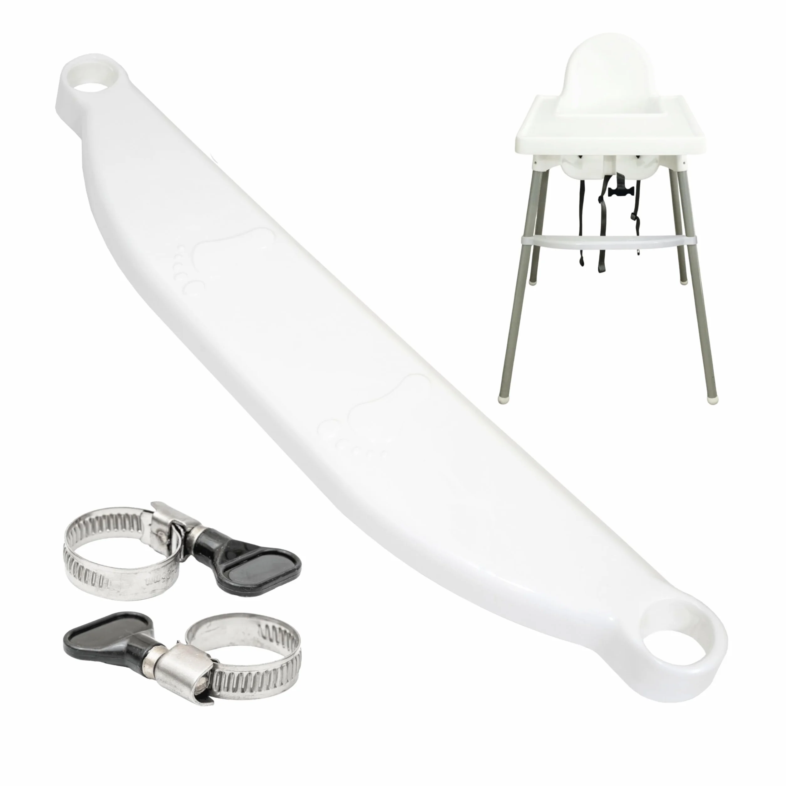 Poggiapiedi per seggiolone, 1 set, in bianco, compatibile con IKEA Antilop, regolabile in altezza con morsetti per il fissaggio alla gamba della sedia, poggiapiedi per seggiolone