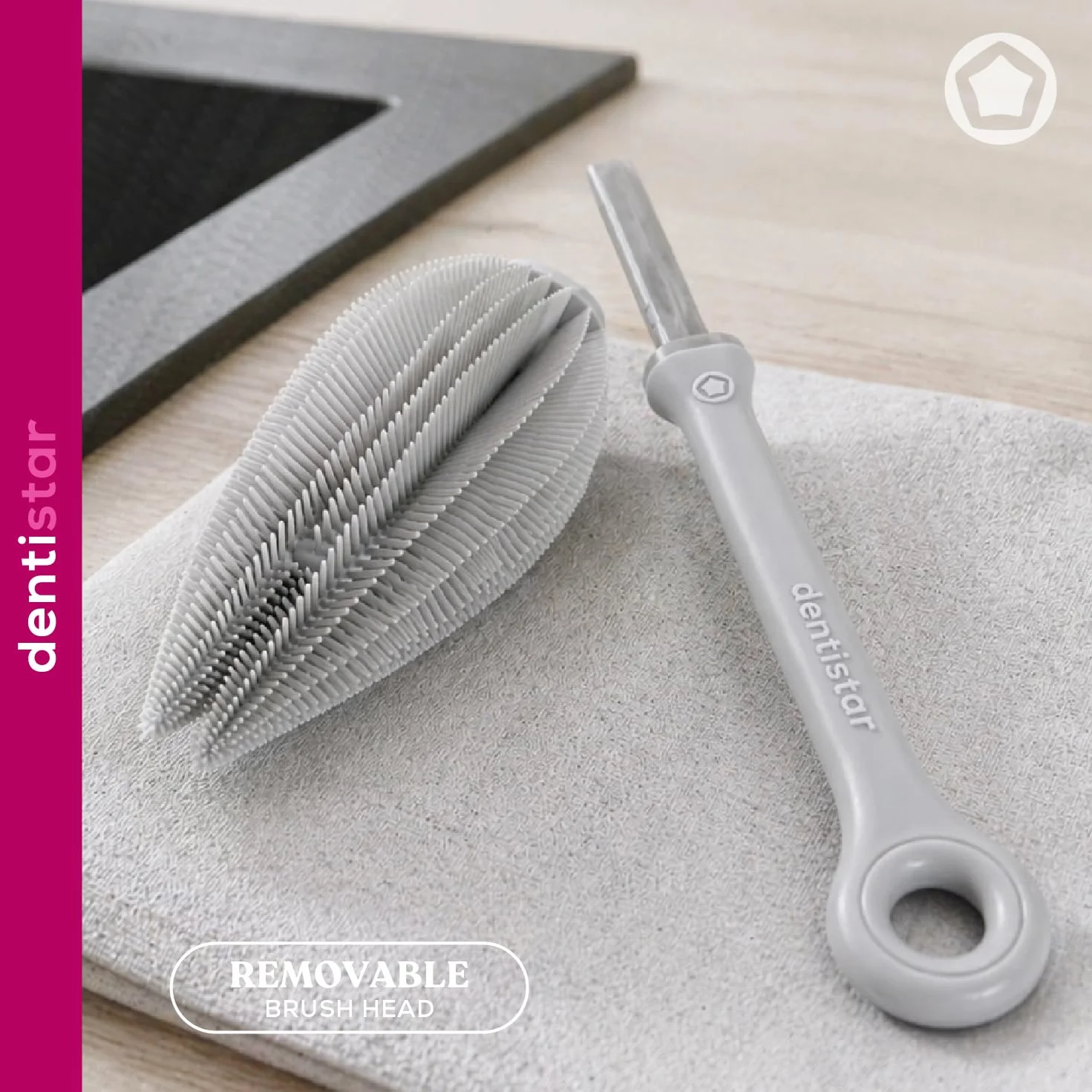 dentistar Spazzola Lunga per bottiglie in silicone – Spazzola per bottiglie per bottiglie, tazze e bicchieri, detergente per bottiglie flessibile con setole morbide in silicone – Senza BPA – Grigio