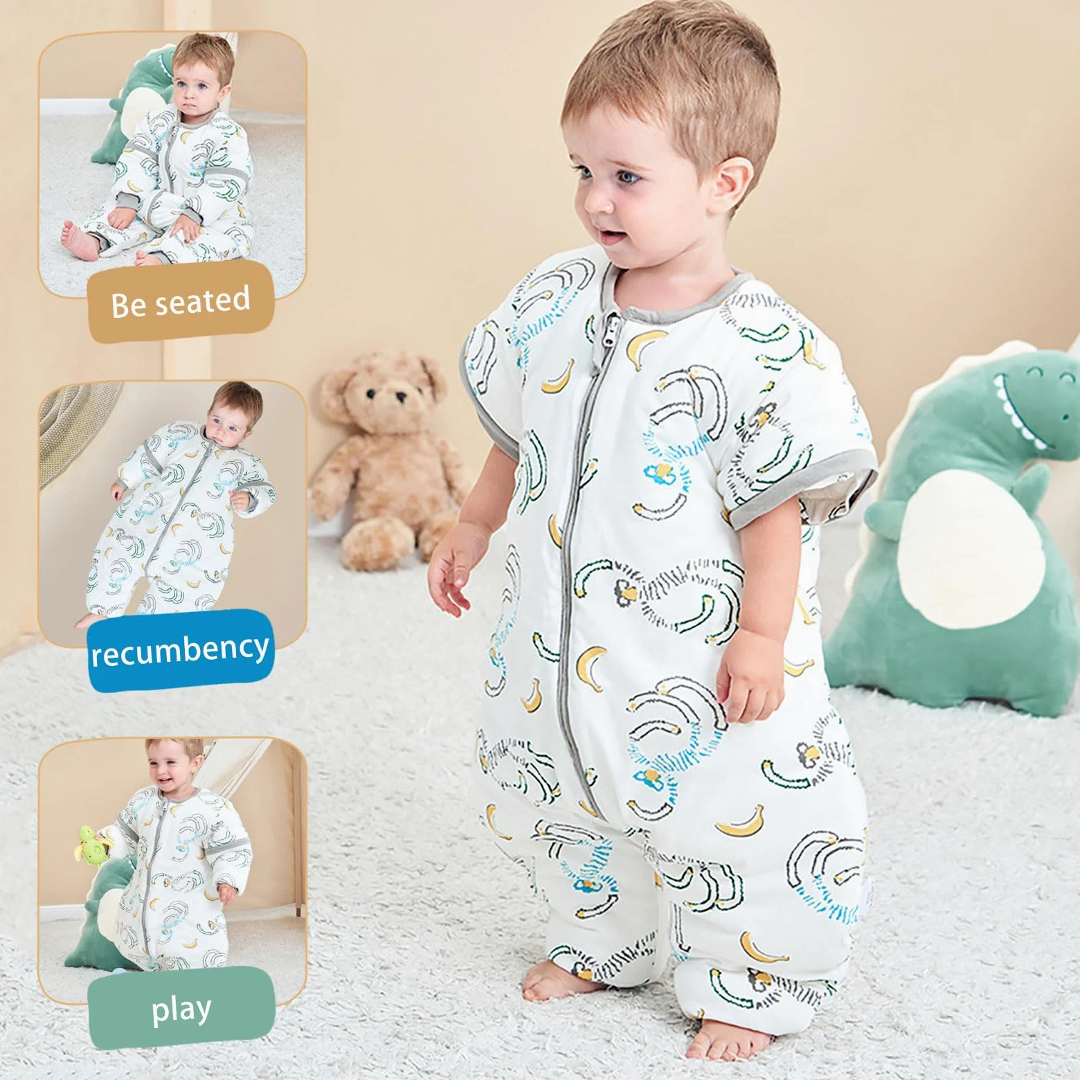 Sacco a Pelo Bambino Anti-calci,sacco a pelo per bambini maniche staccabili, in cotone biologico, extra morbido, per ragazzi e ragazze,Morbido Cotone Sacco Nanna Neonato