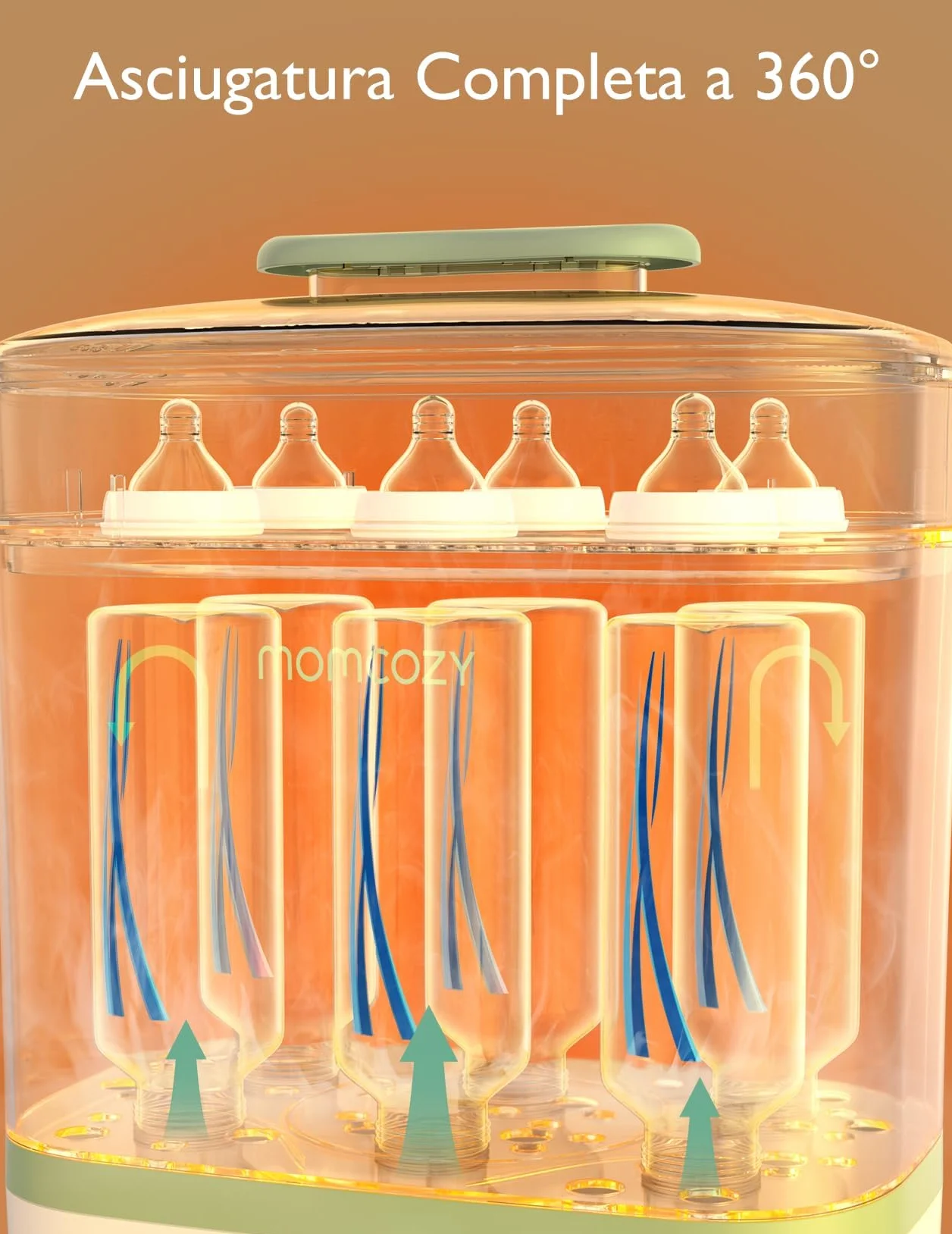 Momcozy Sterilizzatore Biberon Elettrico a Vapore 3-in-1 – Sterilizza, Asciuga e Riscalda, Elimina Molti Batteri Comuni In Vari Scenari d’Uso, Capacità 8 Biberon, Protezione Antigermi 24h