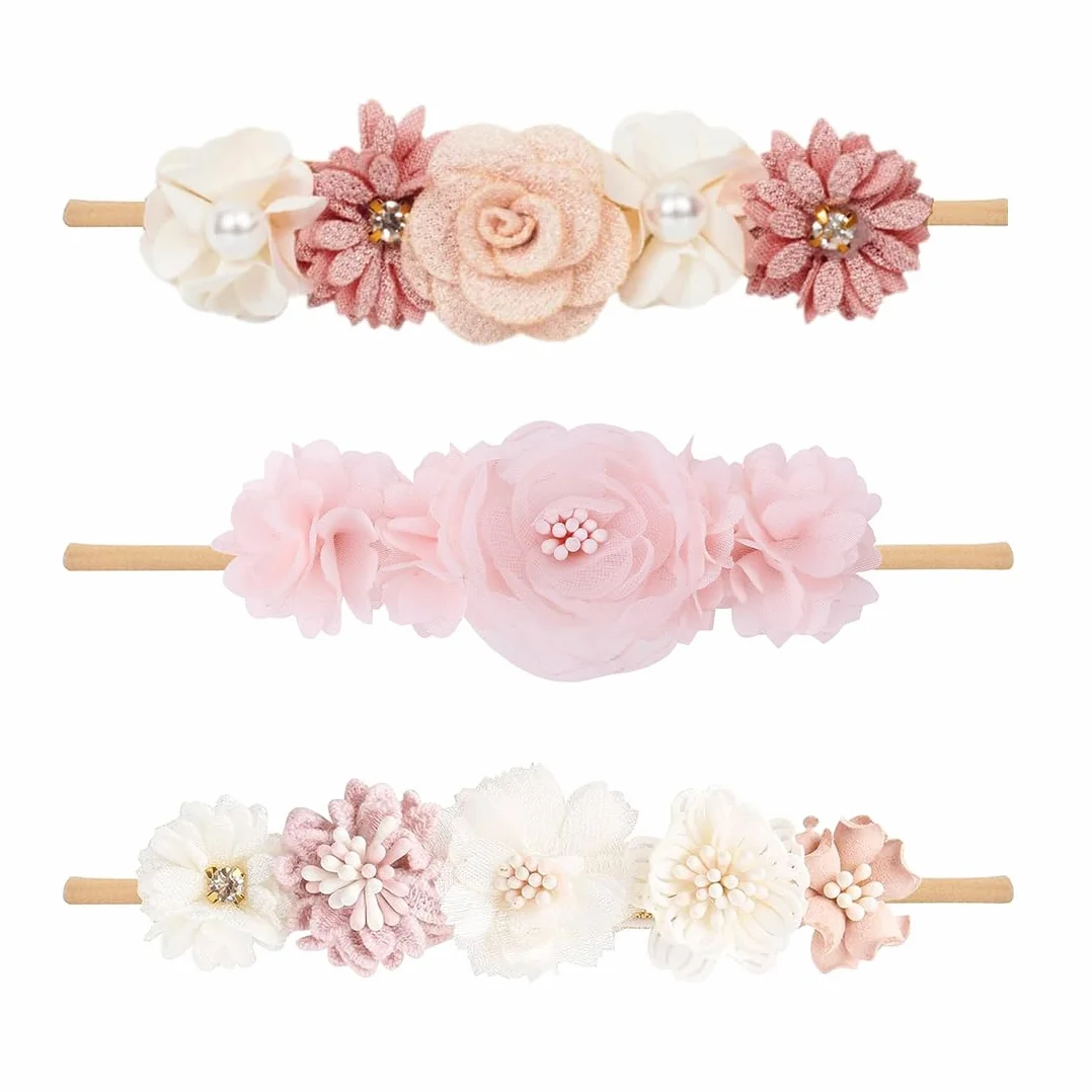 3 Pezzi Fasce Per Capelli Per Bambina,Fasce in Grosgrain per Bambine Floreale Copricapo Elastici Fascette Neonata Nastri Capelli per Neonati,Ragazze,Bambini Piccoli,Accessori per la Fotografia