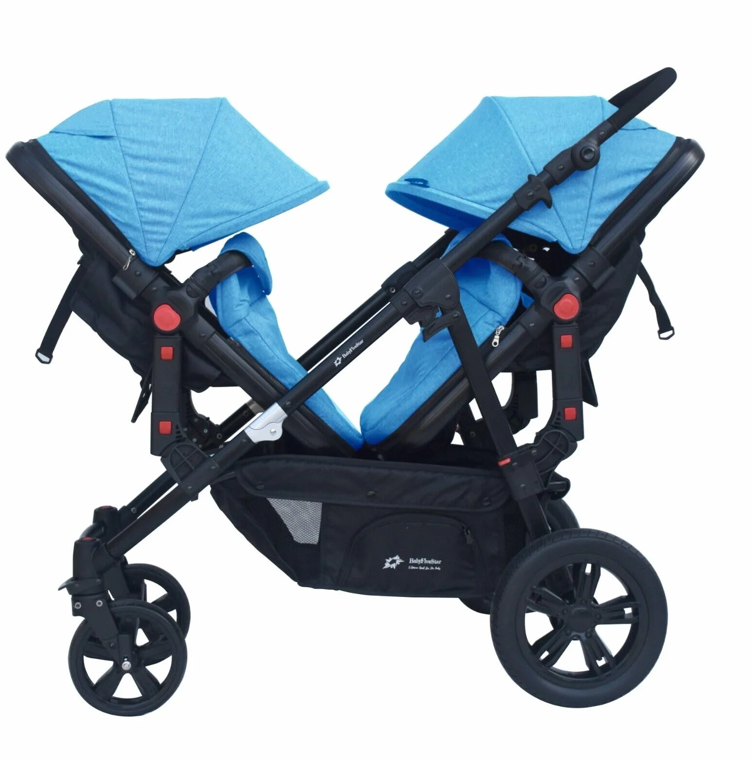PASSEGGINO DOPPIO/GEMELLARE 2in1 NERO E BLU PER DUE BAMBINI FRATELLI STROLLER
