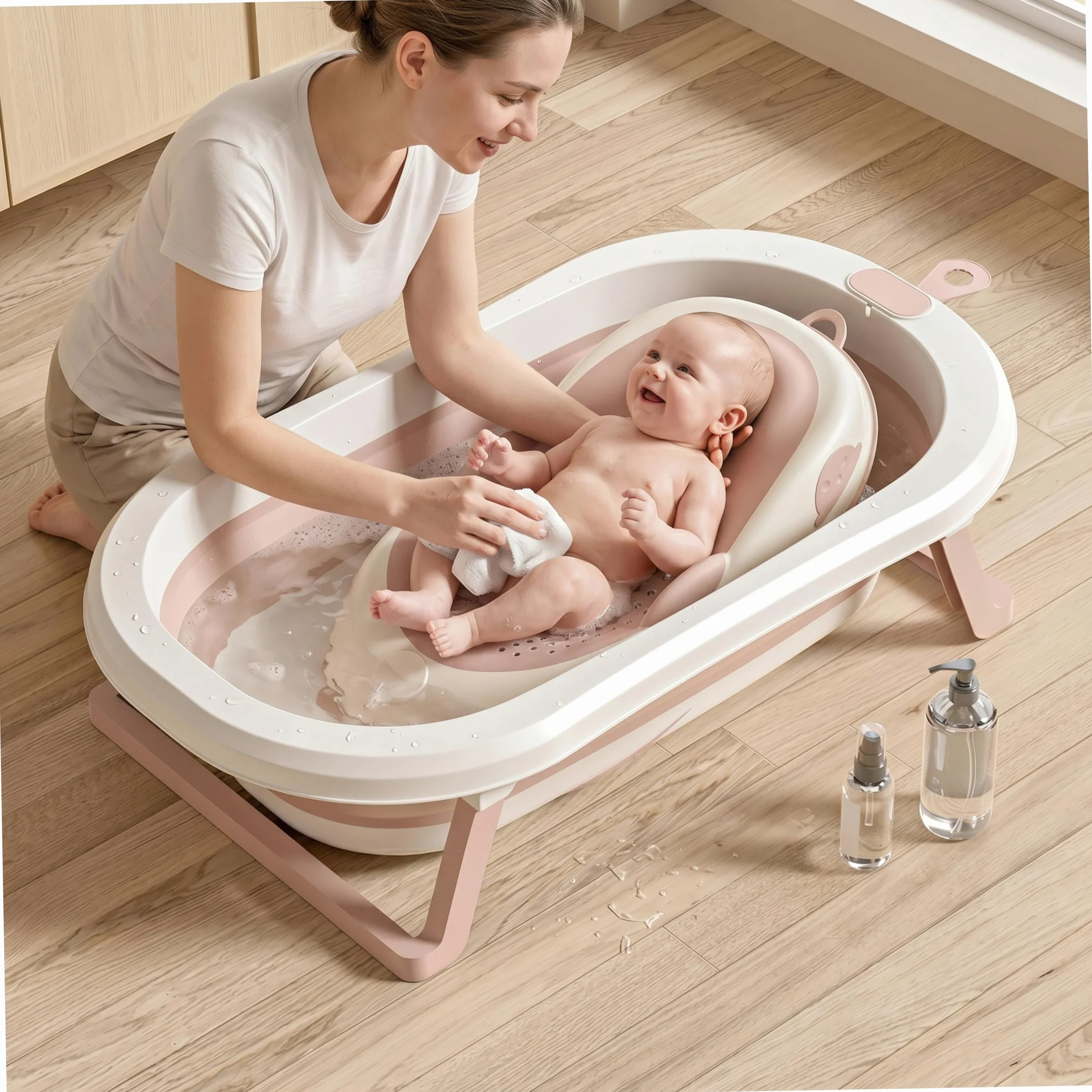 Vaschetta per il bagnetto | Supporto per il bagnetto, Sedile per pieghevole e appendibile con drenaggio Cuscino ergonomico per neonati adatto alla maggior parte delle vasche da bagno, Style-