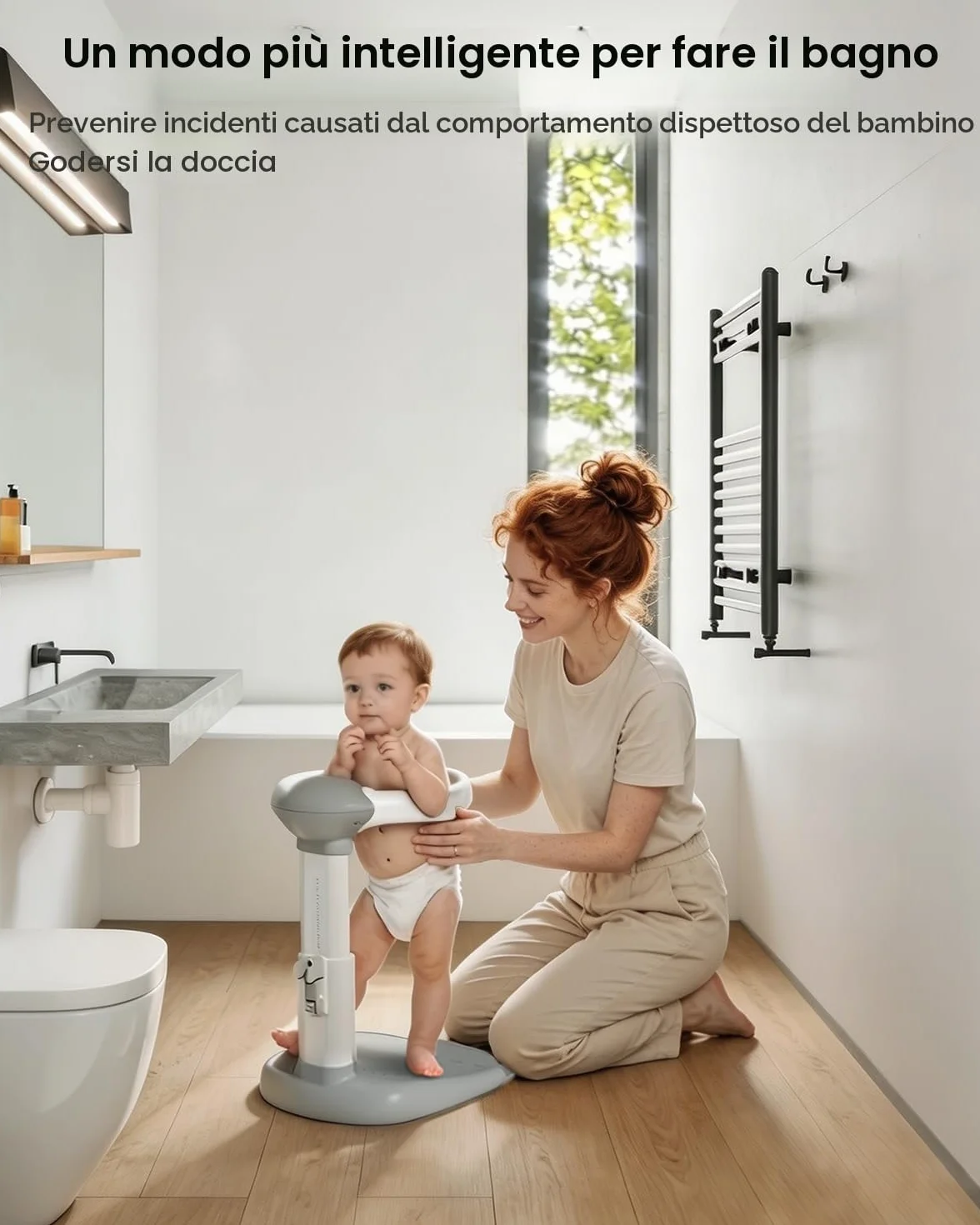 COOSEYA Supporto per vasca da bagno per bambini, torre da bagno regolabile per bambini per alzarsi in piedi, seggiolino da bagno per bambino con base antiscivolo per neonati e bambino piccoli