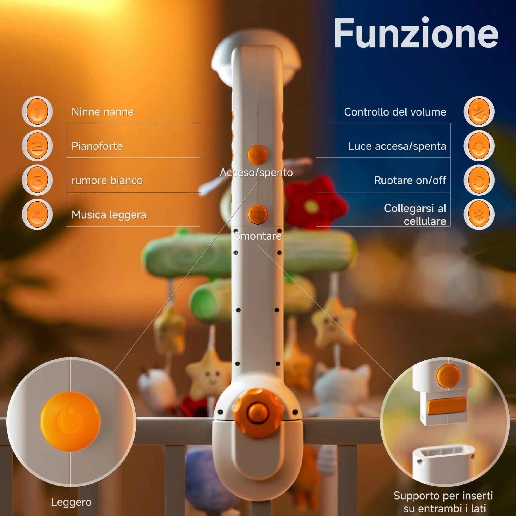 TUMAMA KIDS Giostrina Culla Neonato con Musica e Proiettore di luci, Carillon Culla per Neonati 0 3 6 9 Mesi, Sonaglio Giochi Neonato Telecomandato Giocattolo Sensoriale per Neonati Regalo
