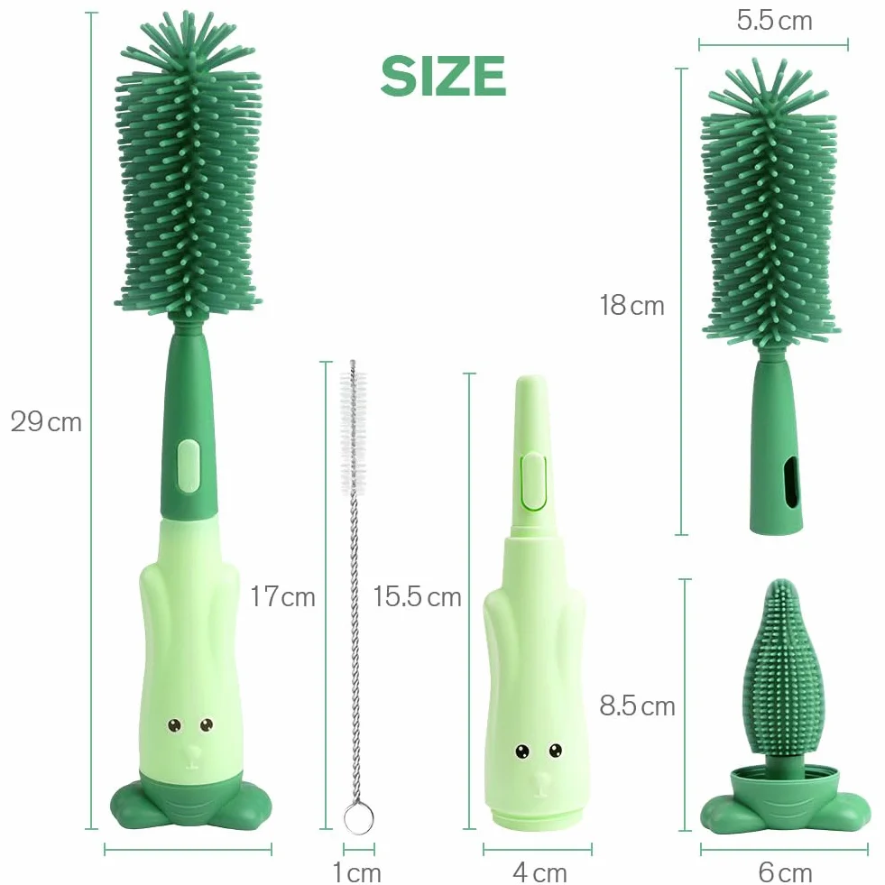 Vicloon Spazzola per Biberon, 3 in 1 Spazzola per la Pulizia di Ciuccio, Scovolino in Silicone per la Pulizia Biberon, Tettarella, Cannucce, Verde