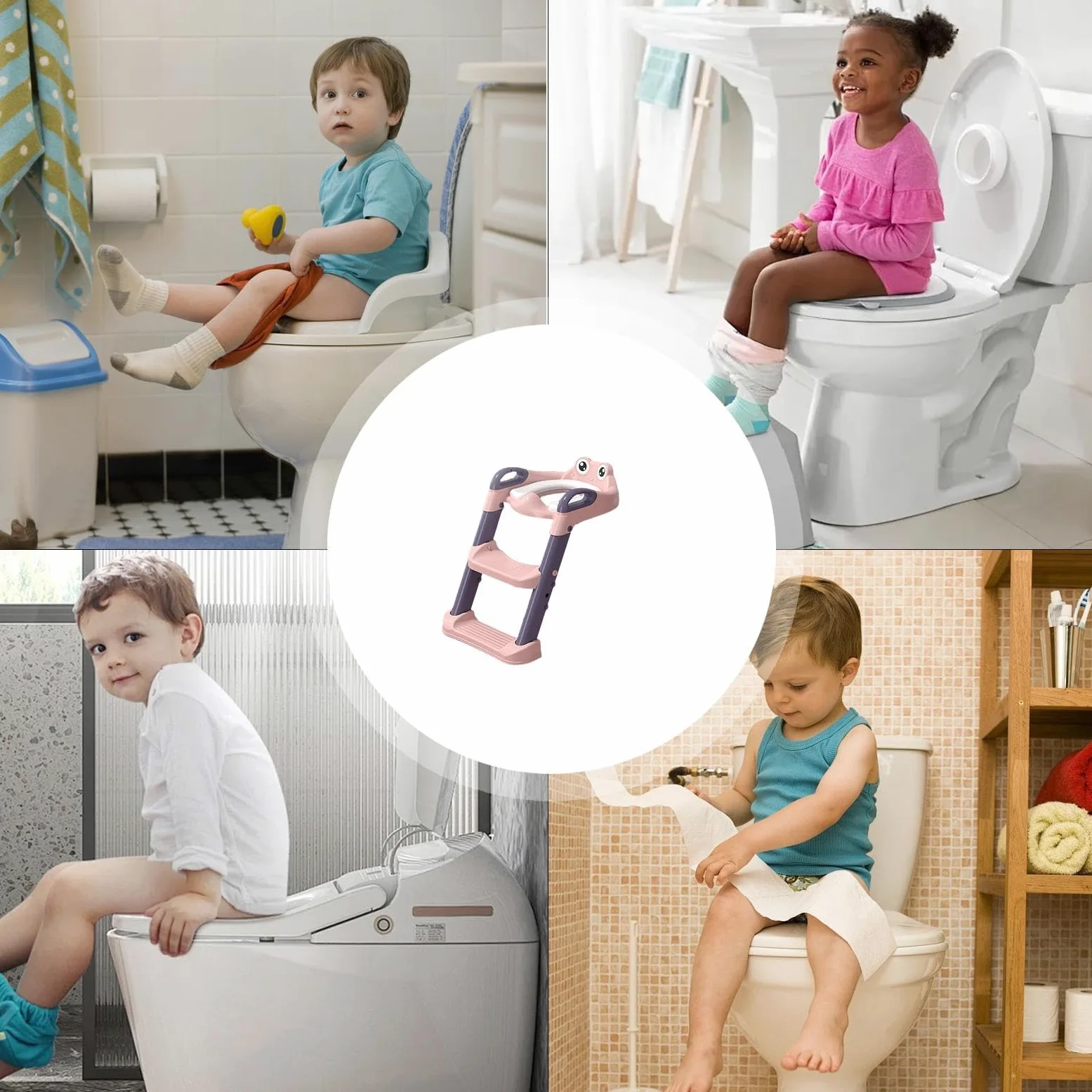 Vasino con gradini, scaletta pieghevole per WC, antiscivolo, con manici | per bambini, ragazzi e ragazze 1-8 anni