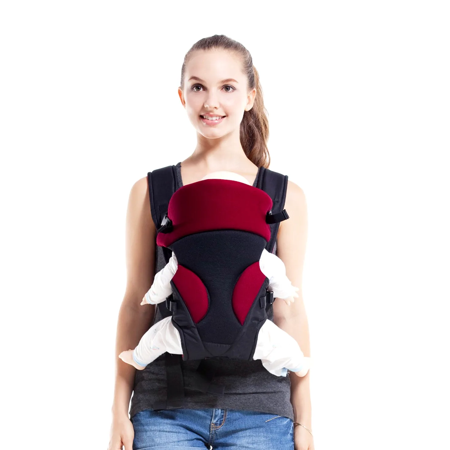 SONARIN Nuova Marsupio Neonati,Sicura e Comoda,rinforzata in posizione ergonomica, portatile traspirante multifunzionale all-season,varietà di posizione, il miglior regalo per bambini(Rosso scuro)