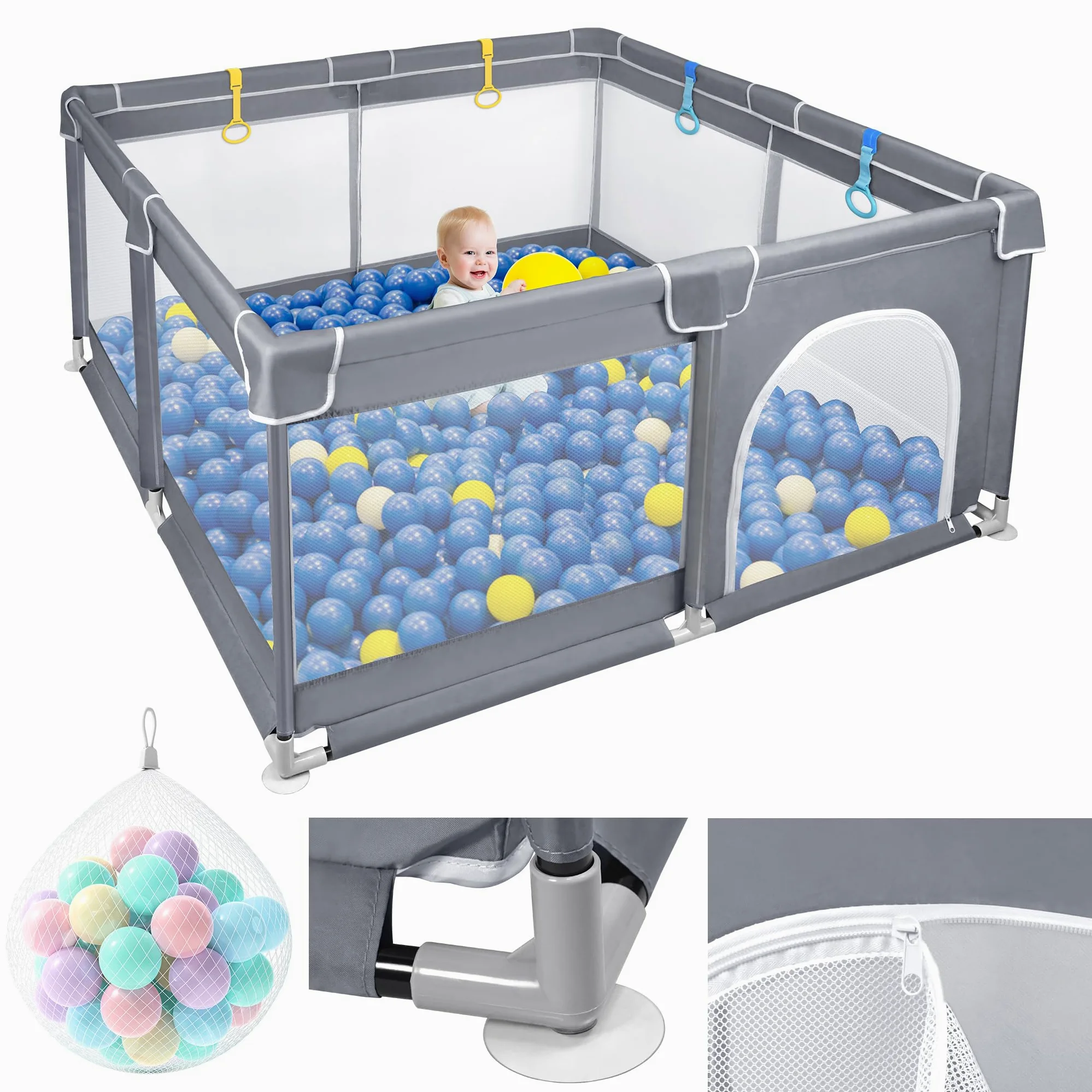 Aufun Box per bambini, in tessuto Oxford 300D, con rete traspirante, chiusura lampo (grigio scuro, 127 x 127 x 68 cm)