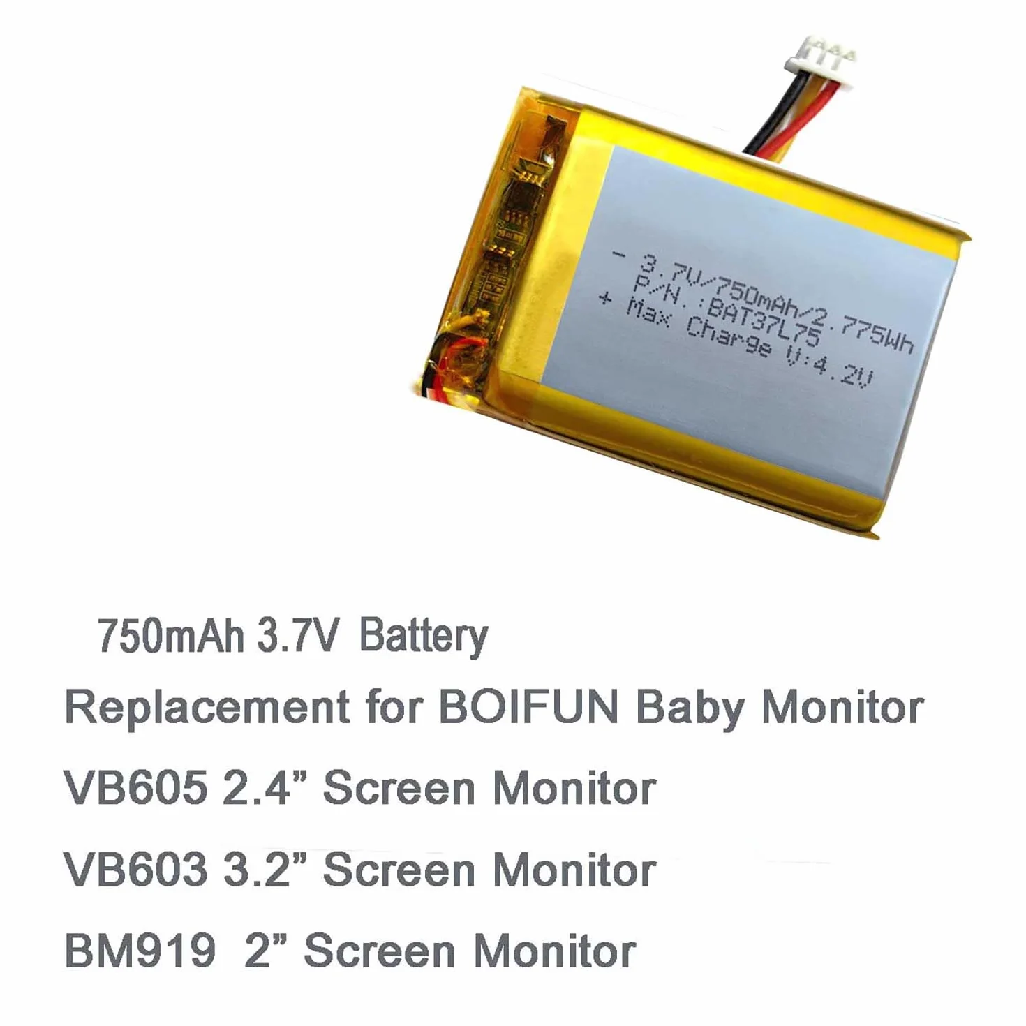 AOLIKES Batteria di ricambio da 750 mAh per BOIFUN VB603-M schermo 3,2" / VB605-M 2,4 pollici / BM919 2" schermo baby monitor