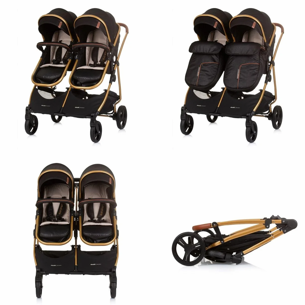 Chipolino, passeggino per fratelli, New Twin Duo Smart, pieghevole, cestino, colorazione:nero