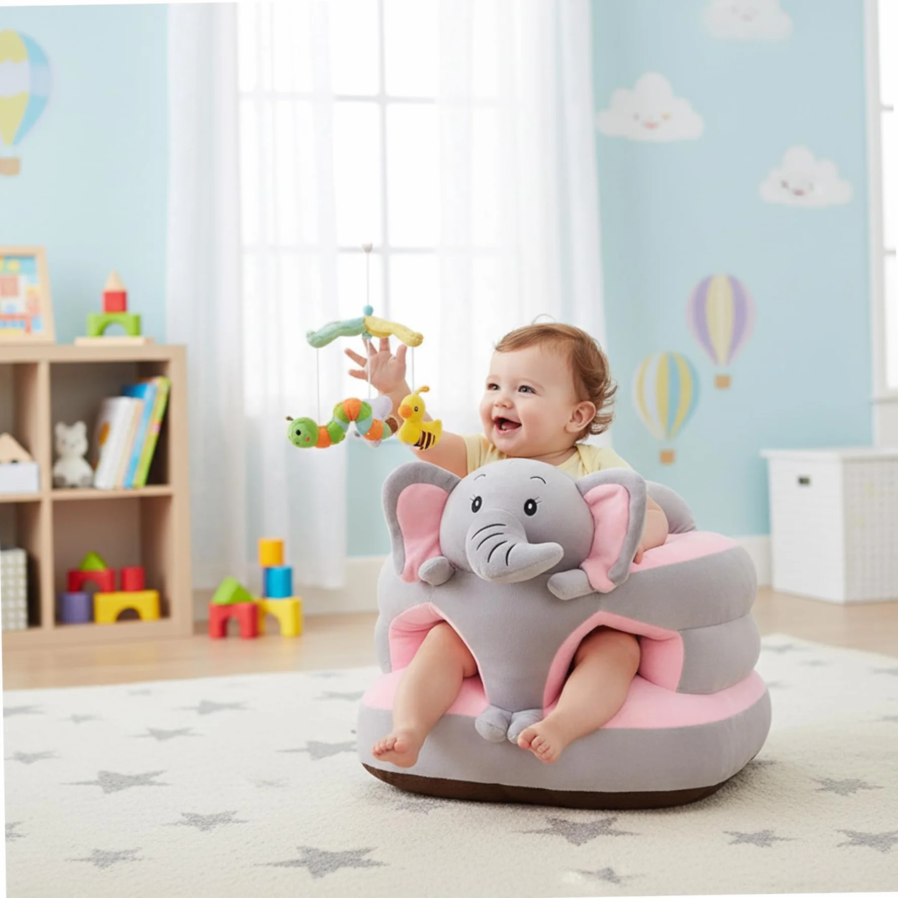 Sedia Sit Up per Bambini, Seggiolino da Terra Sit Me Up Elefante per Bambino, Cuscino di Supporto in Morbido Peluche con Base Antiscivolo, Articoli per Neonati (Grigio), Utilizzo IntéRieure