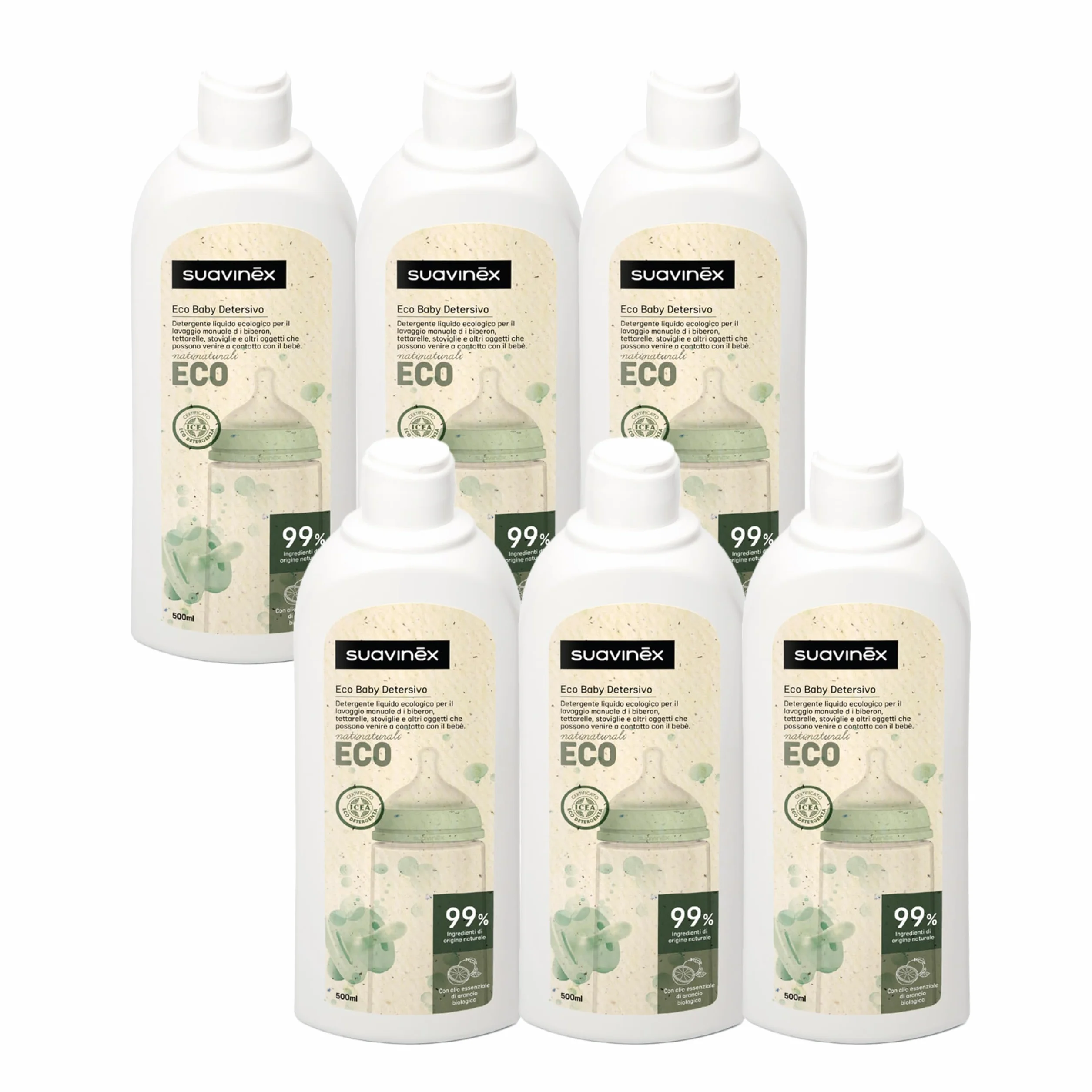 Suavinex Multipack Eco Baby Detergente per Biberon e Tettarelle 6 x 500 ml, Detergente stoviglie, Biberon Tettarelle ecologico